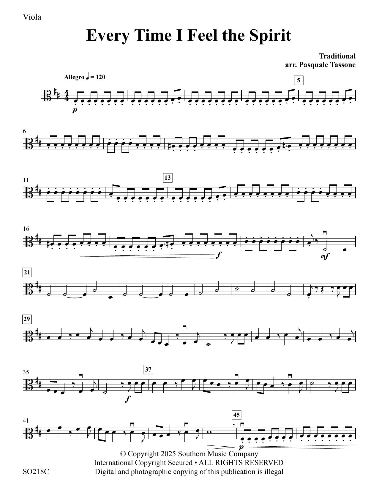 Every Time I Feel the Spirit (arr. Pasquale Tassone) - Viola