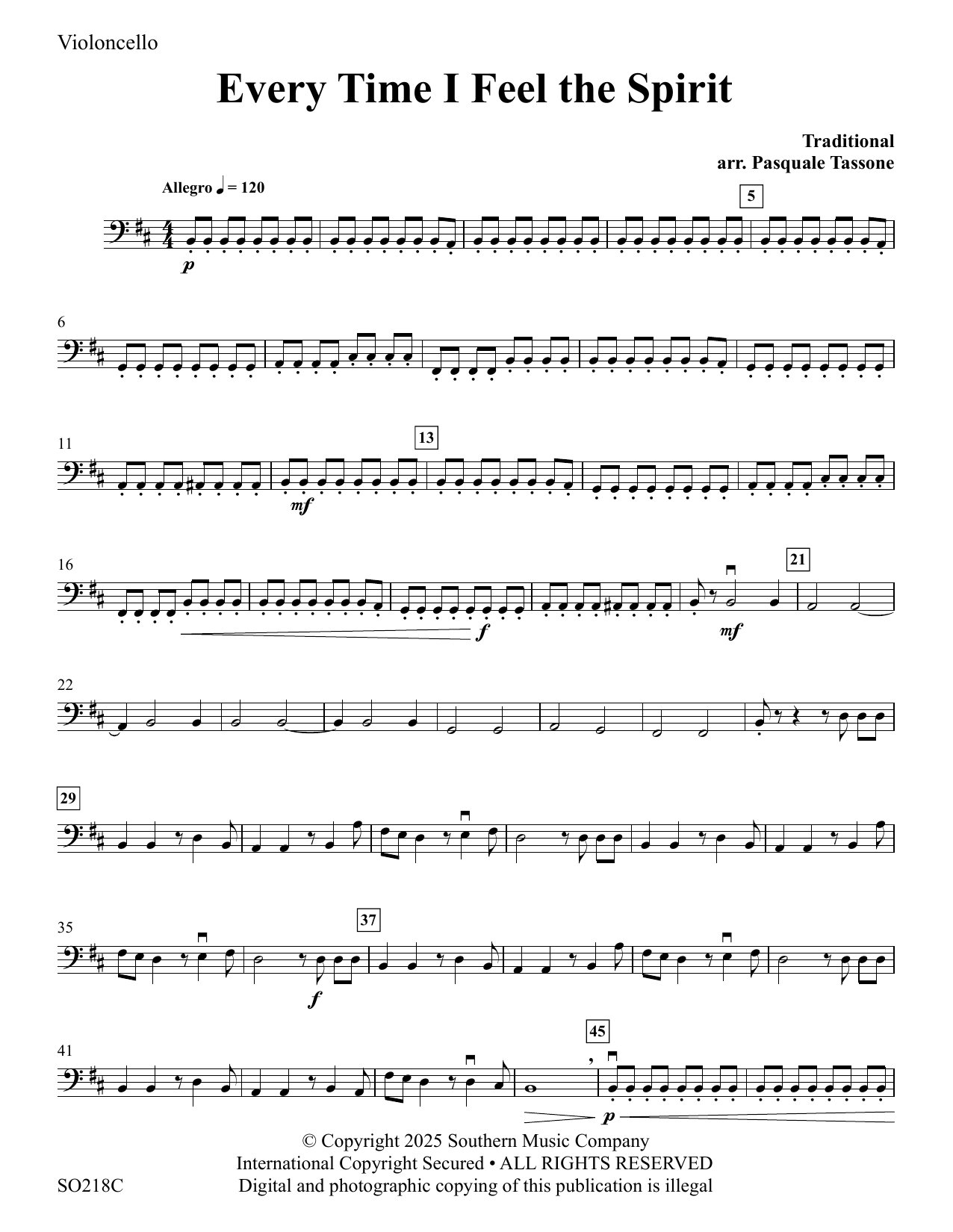 Every Time I Feel the Spirit (arr. Pasquale Tassone) - Cello