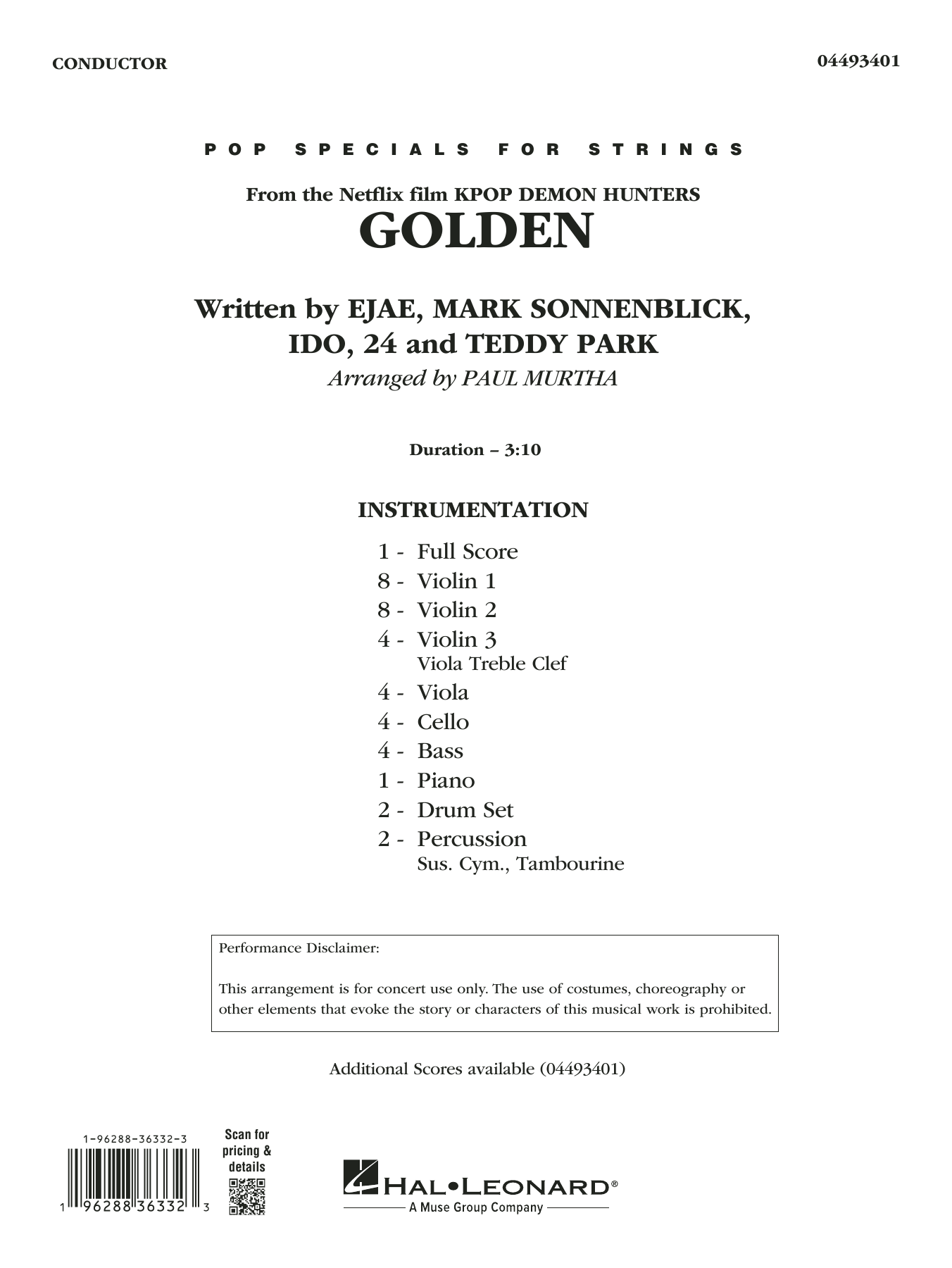 Golden (from KPop Demon Hunters) (arr. Paul Murtha) - Conductor Score (Full Score)