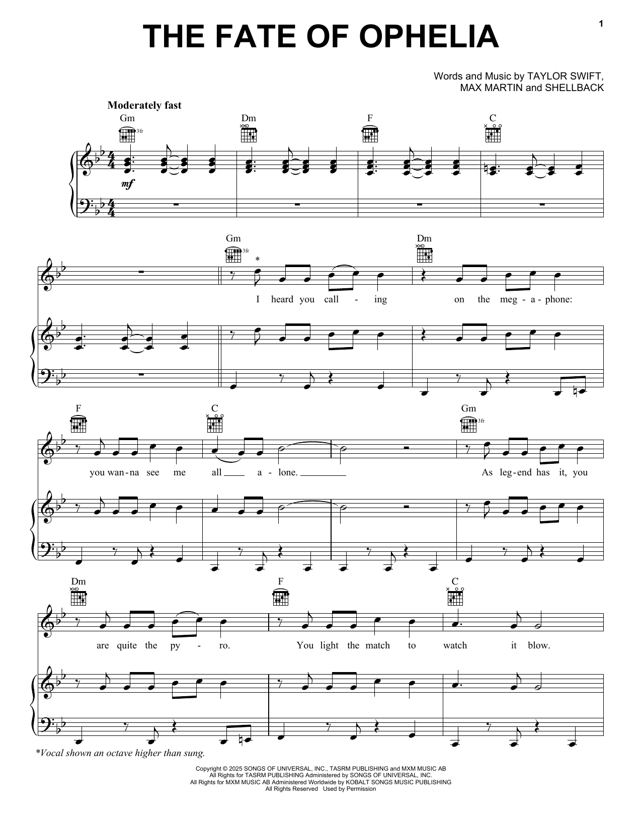 The Fate Of Ophelia By Taylor Swift Sheet Music For Piano Vocal The Fate Of Ophelia By Taylor Swift Sheet Music For Piano Vocal