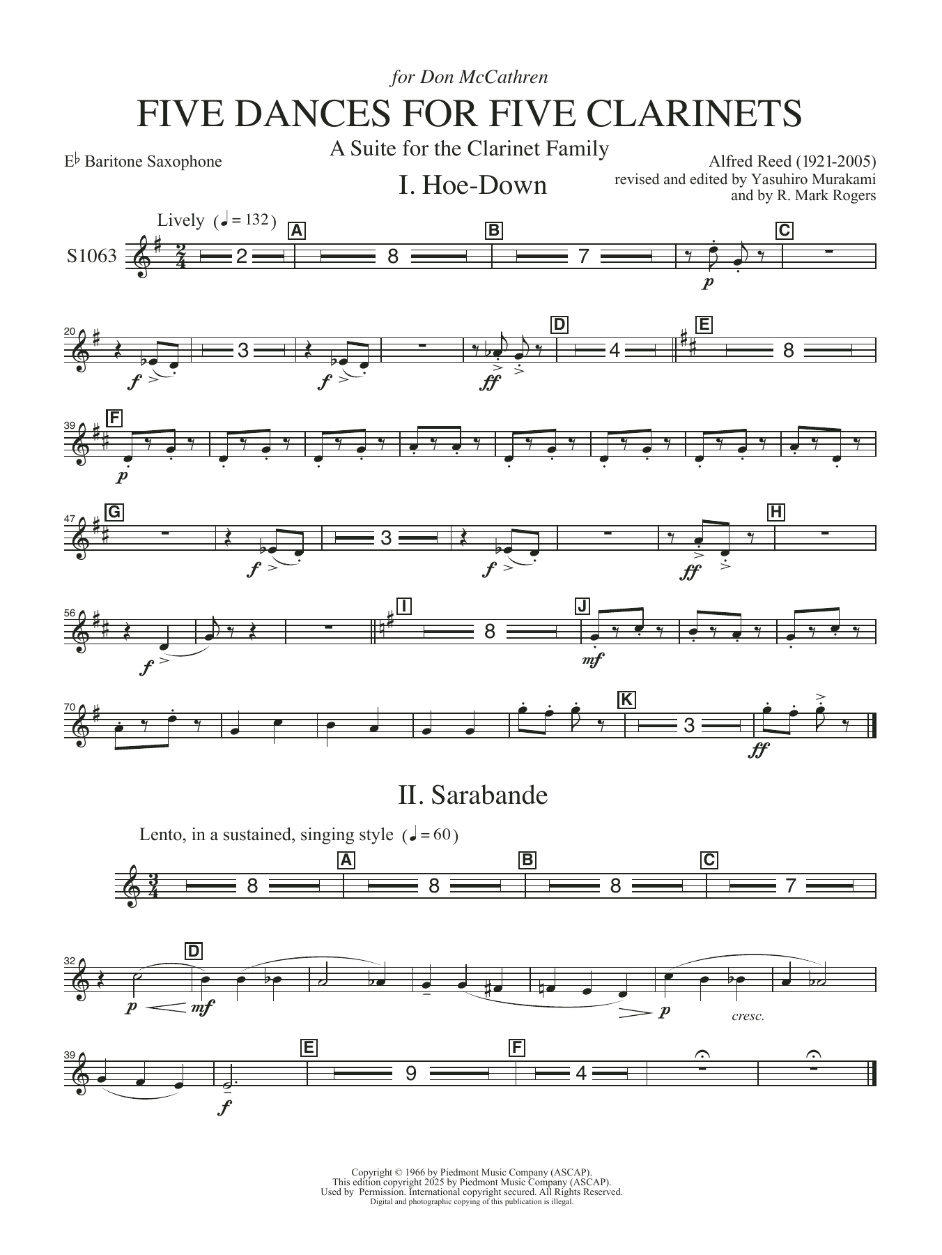 Five Dances for Five Clarinets - Baritone Saxophone