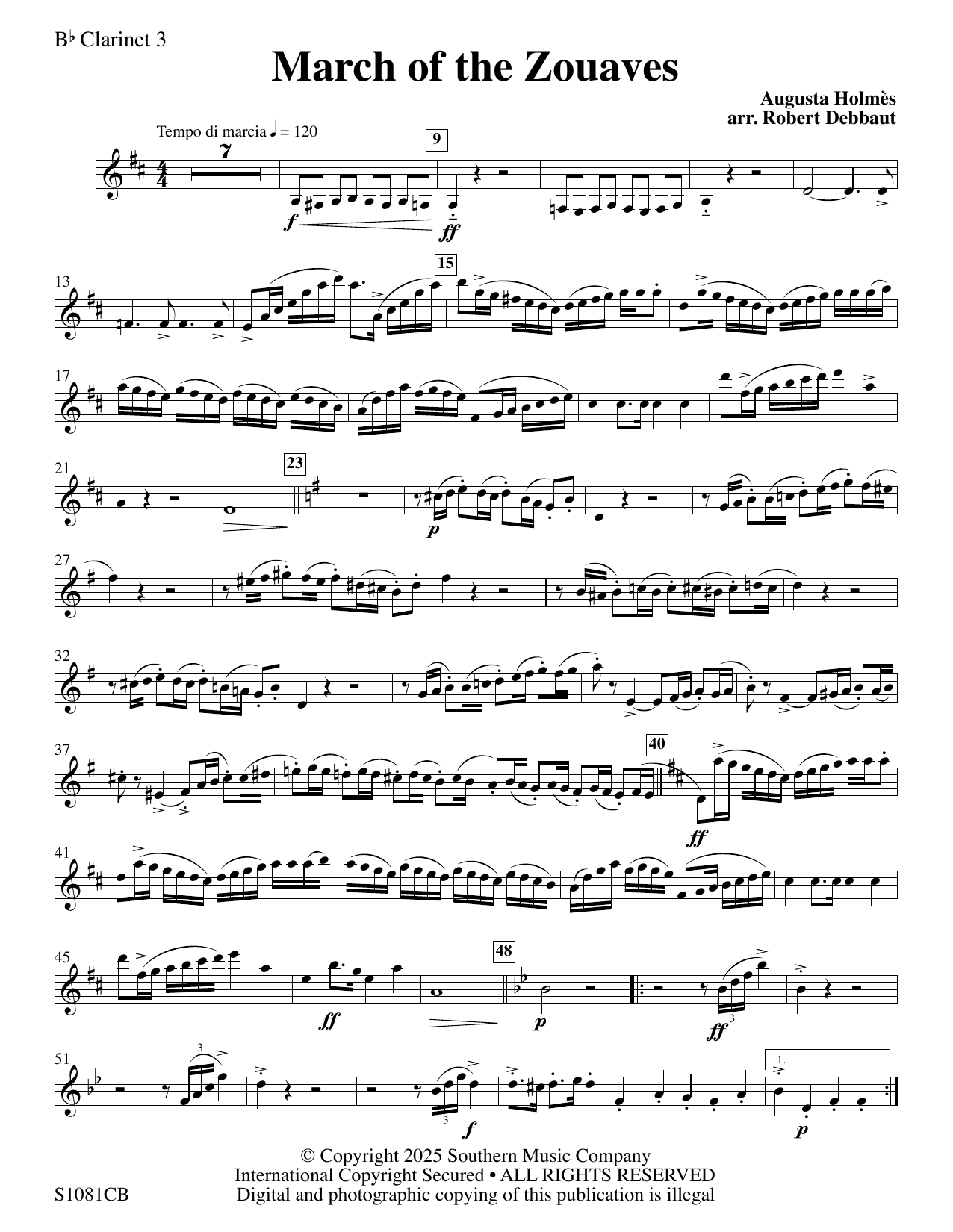 March of the Zouaves (arr. Robert Debbaut) - Clarinet 3