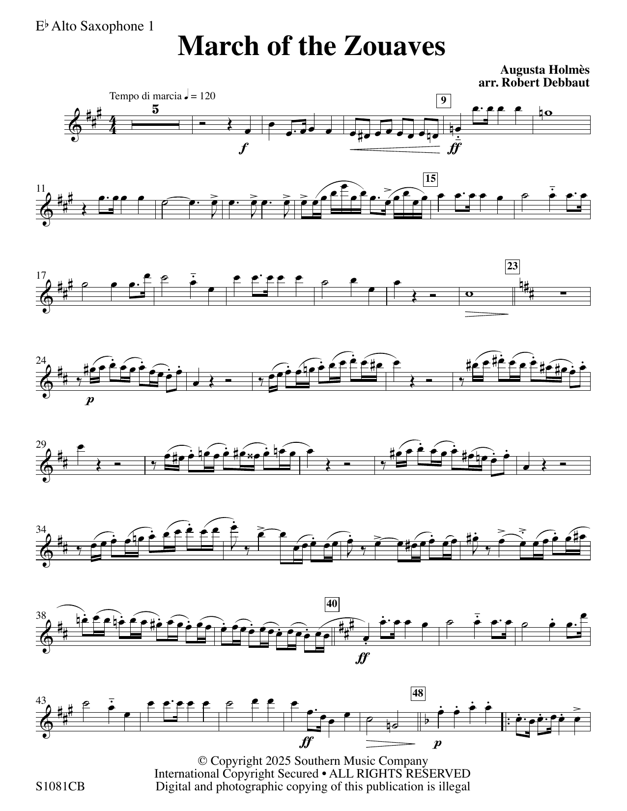 March of the Zouaves (arr. Robert Debbaut) - Alto Sax 1