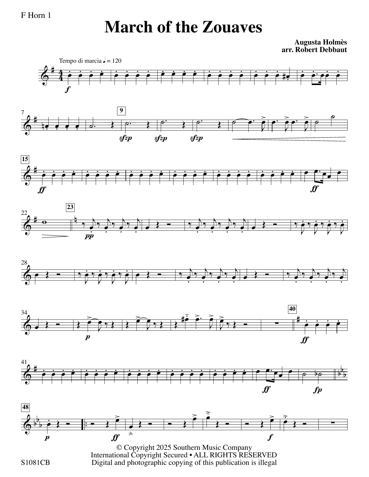 March of the Zouaves (arr. Robert Debbaut) - Horn 1