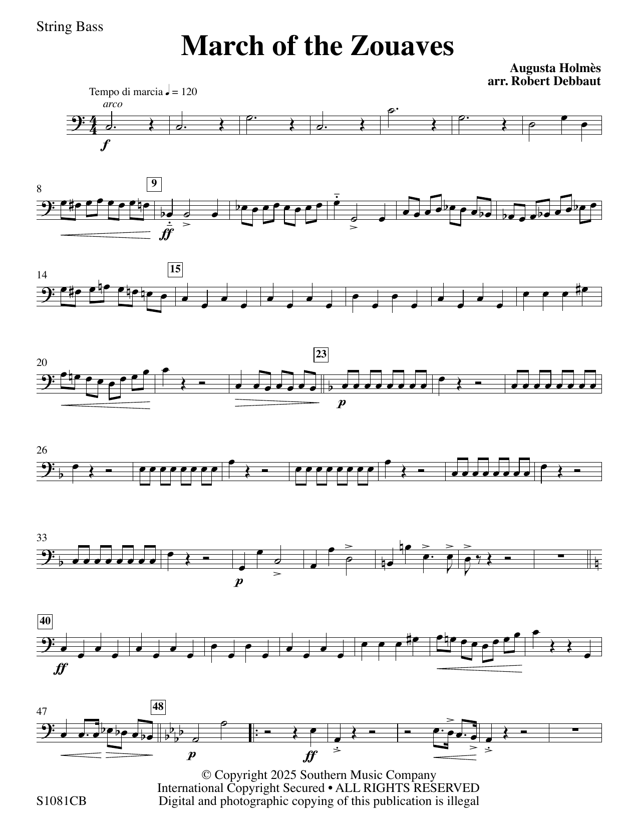 March of the Zouaves (arr. Robert Debbaut) - String Bass