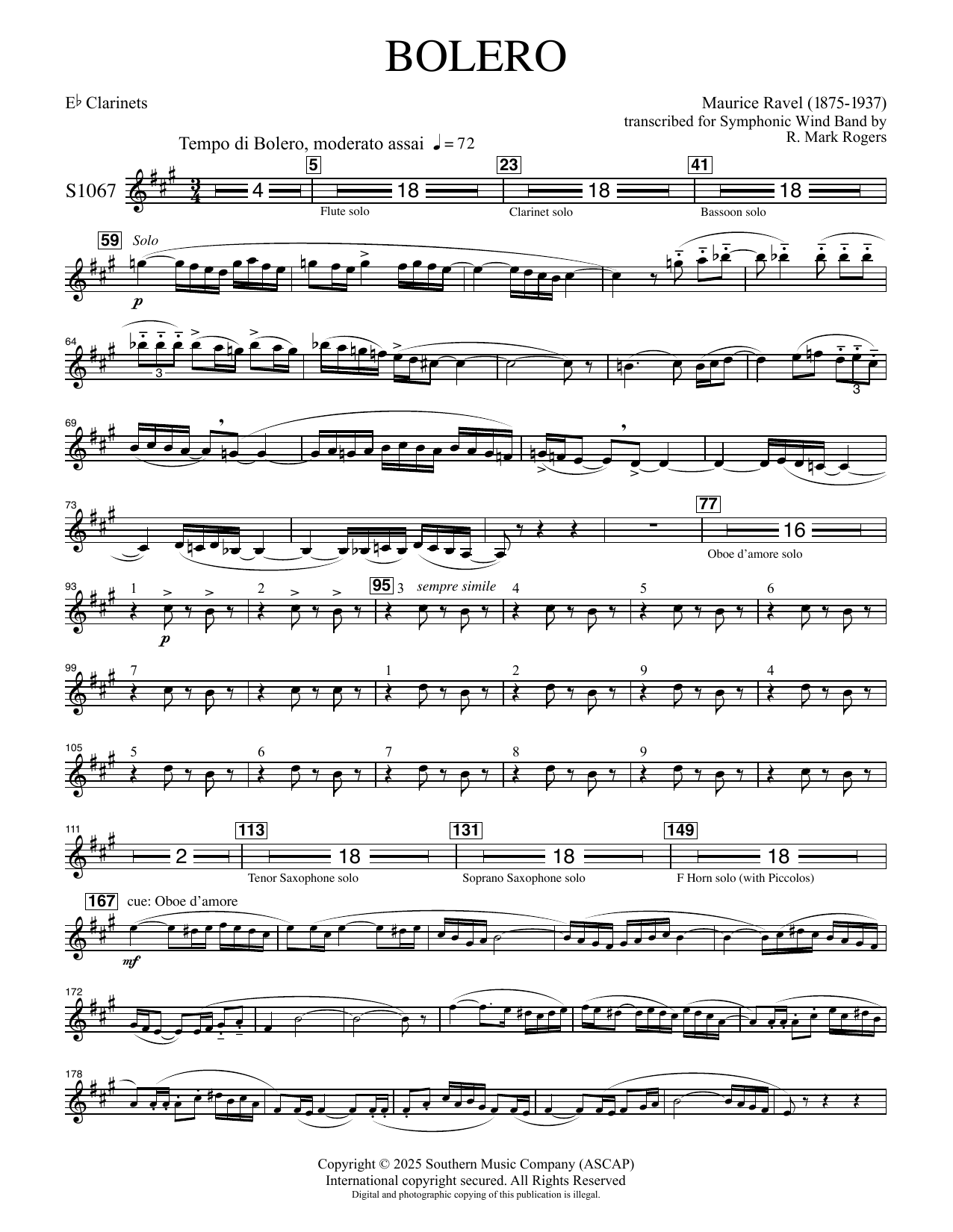 Bolero for Band (arr. R. Mark Rogers) - Eb Clarinet