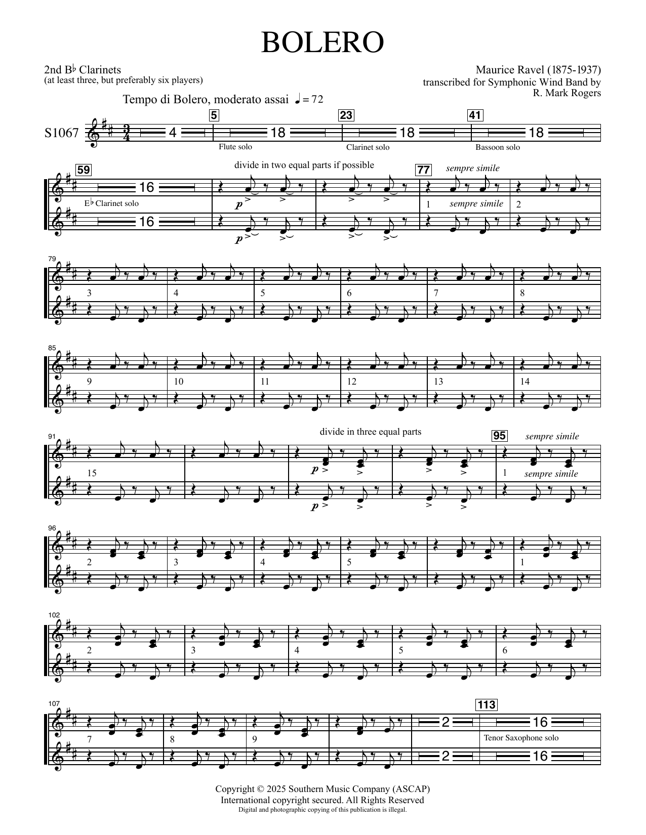 Bolero for Band (arr. R. Mark Rogers) - Clarinet 2
