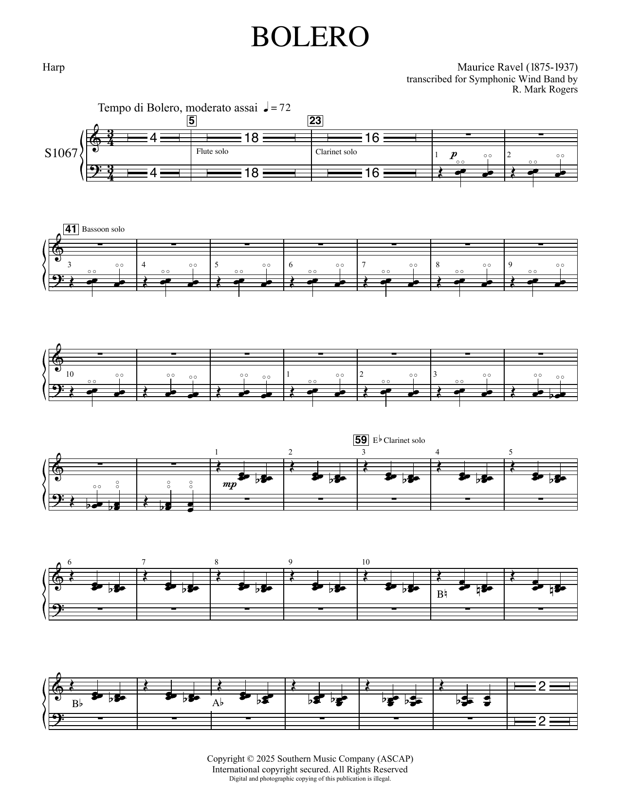 Bolero for Band (arr. R. Mark Rogers) - Harp
