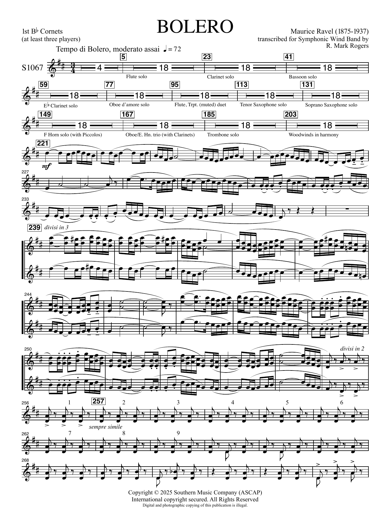 Bolero for Band (arr. R. Mark Rogers) - Cornet 1