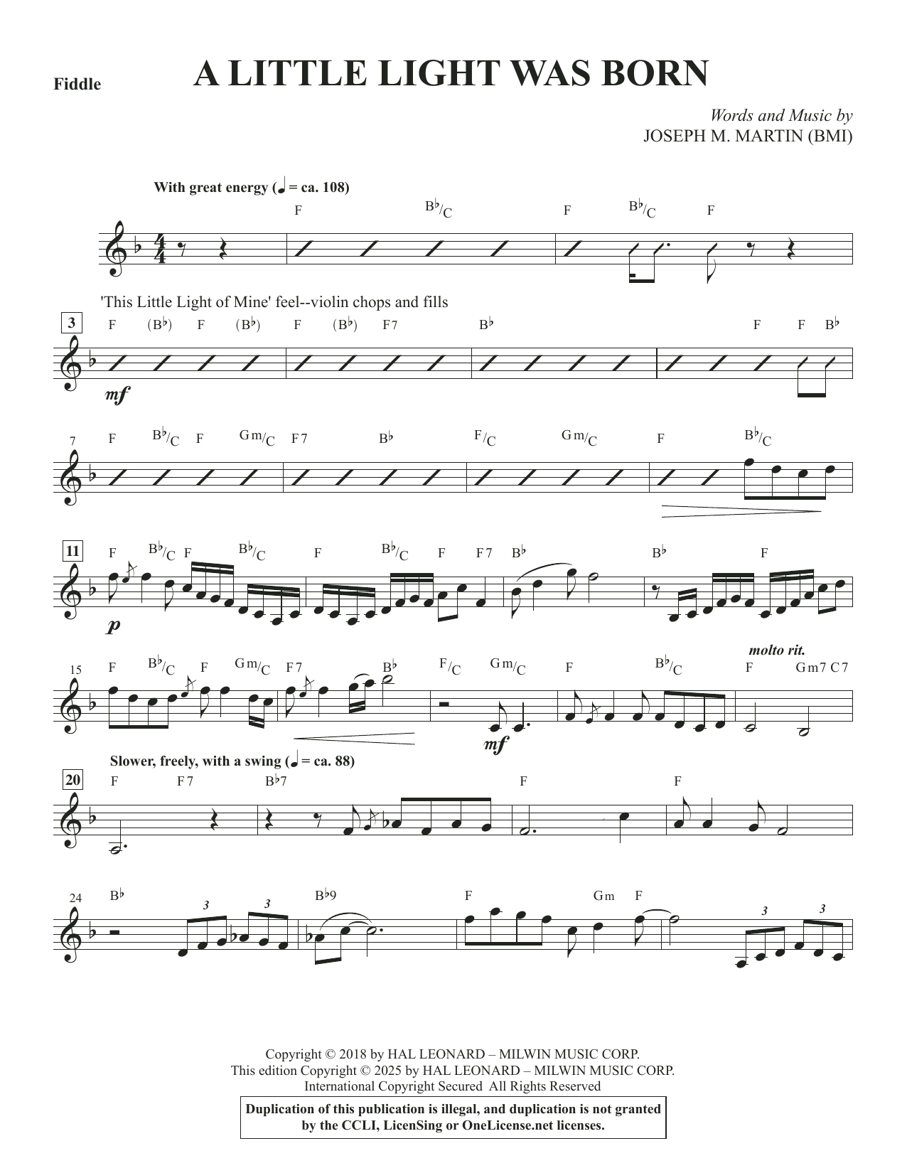 A Little Light Was Born (Consort) - Fiddle