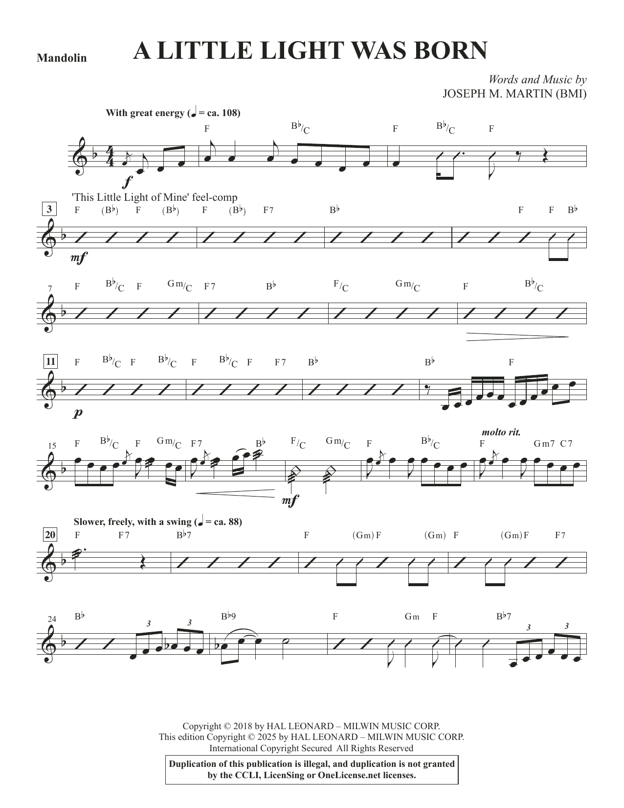 A Little Light Was Born (Consort) - Mandolin