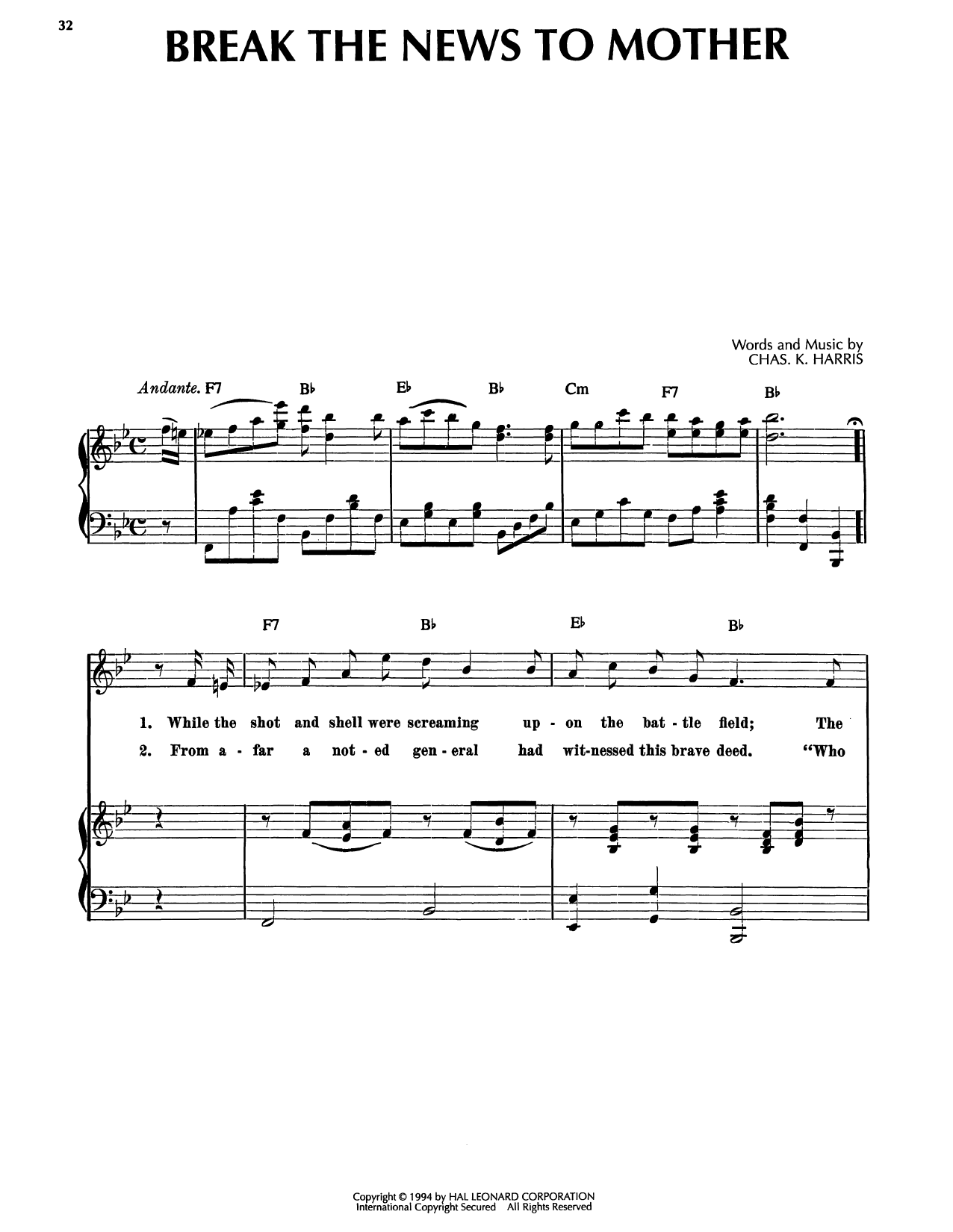 Break The News To Mother: Piano/Vocal/Guitar Sheet