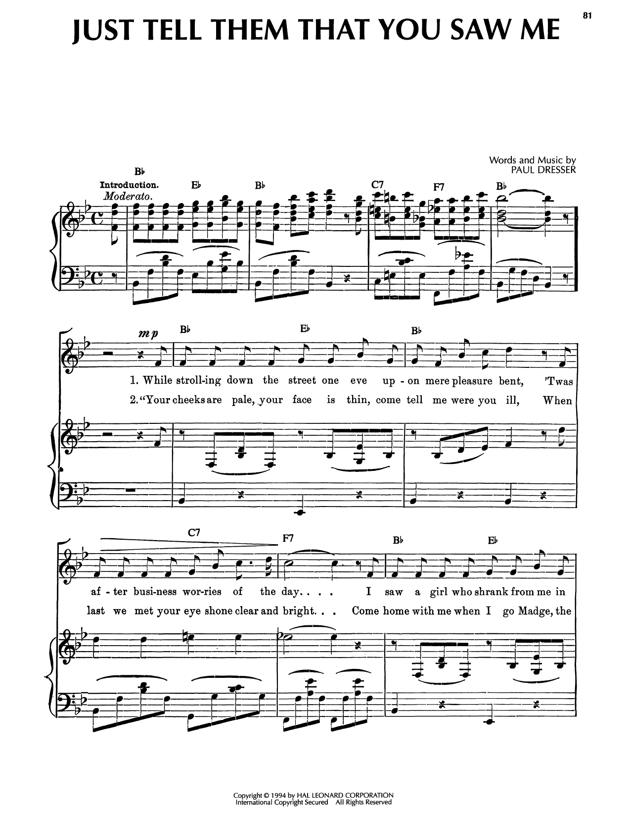 Just Tell Them That You Saw Me: Piano/Vocal/Guitar Sheet
