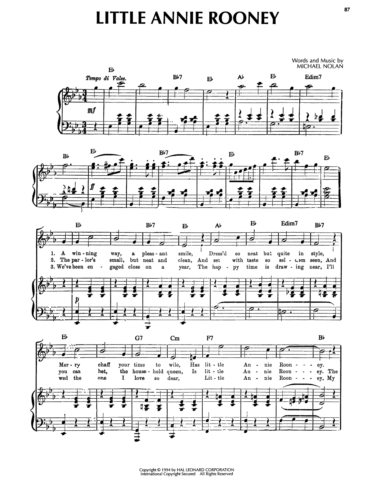 Little Annie Rooney: Piano/Vocal/Guitar Sheet