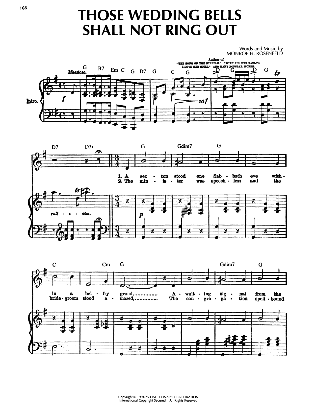 Those Wedding Bells Shall Not Ring Out: Piano/Vocal/Guitar Sheet