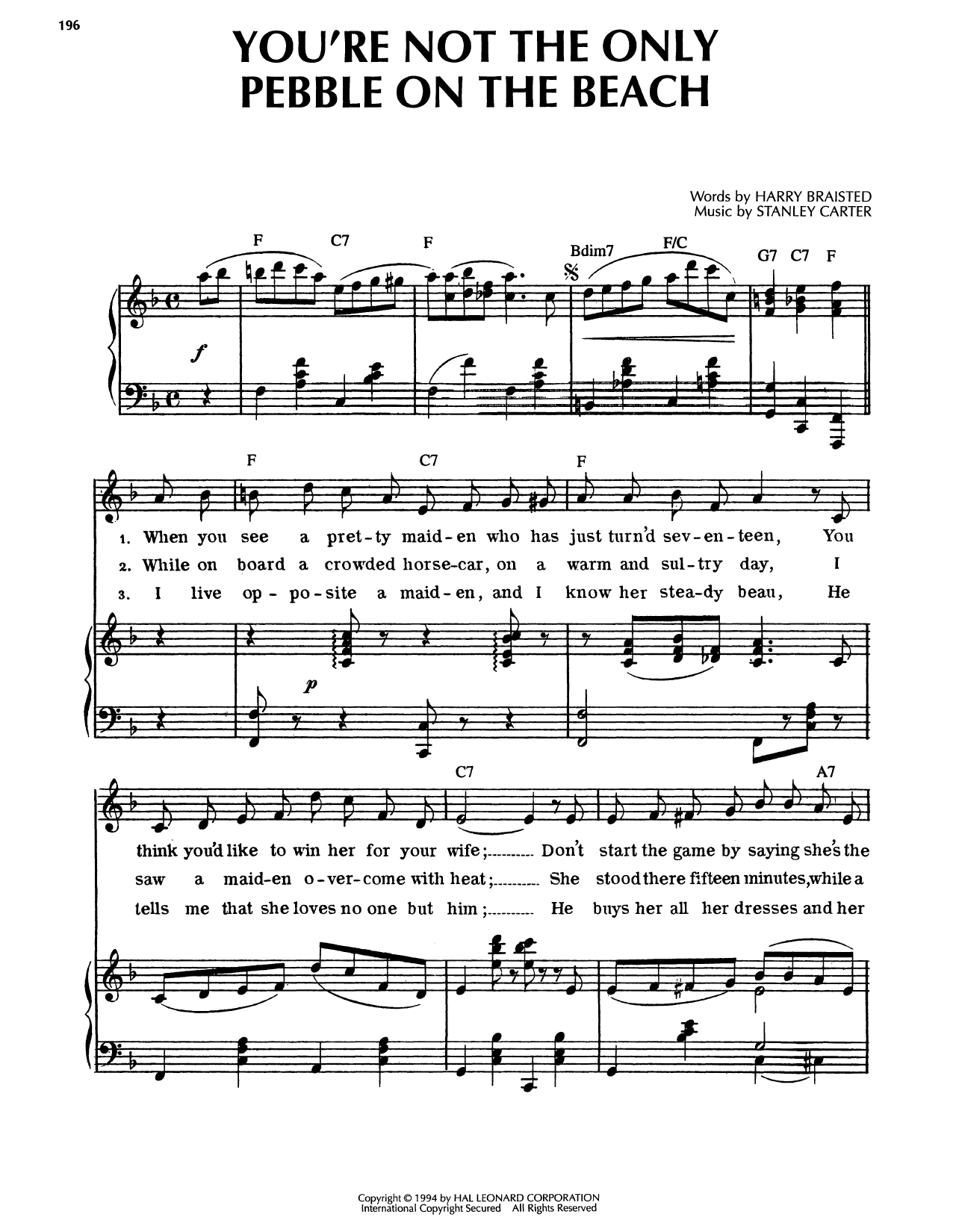 You're Not The Only Pebble On The Beach: Piano/Vocal/Guitar Sheet