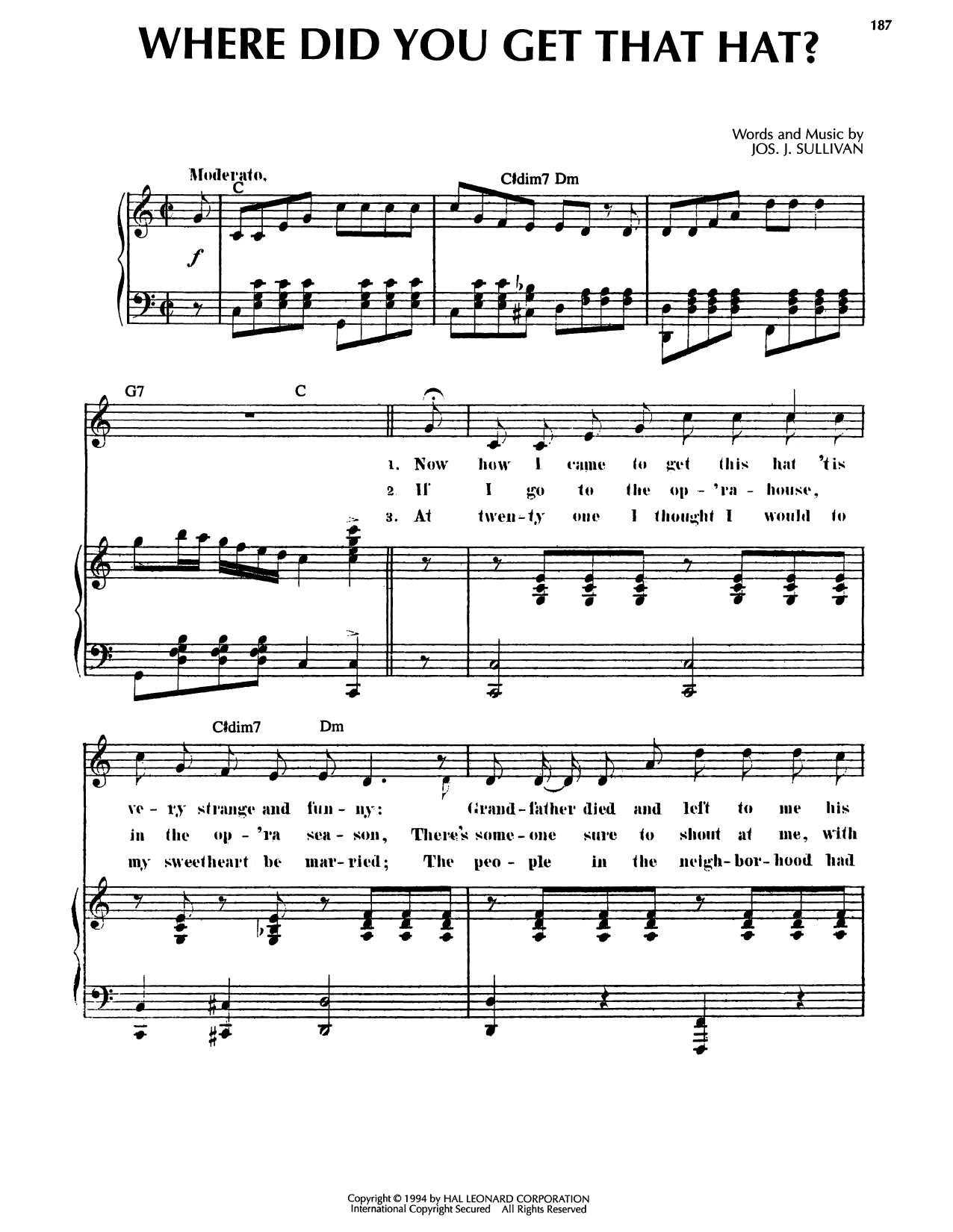 Where Did You Get That Hat?: Piano/Vocal/Guitar Sheet
