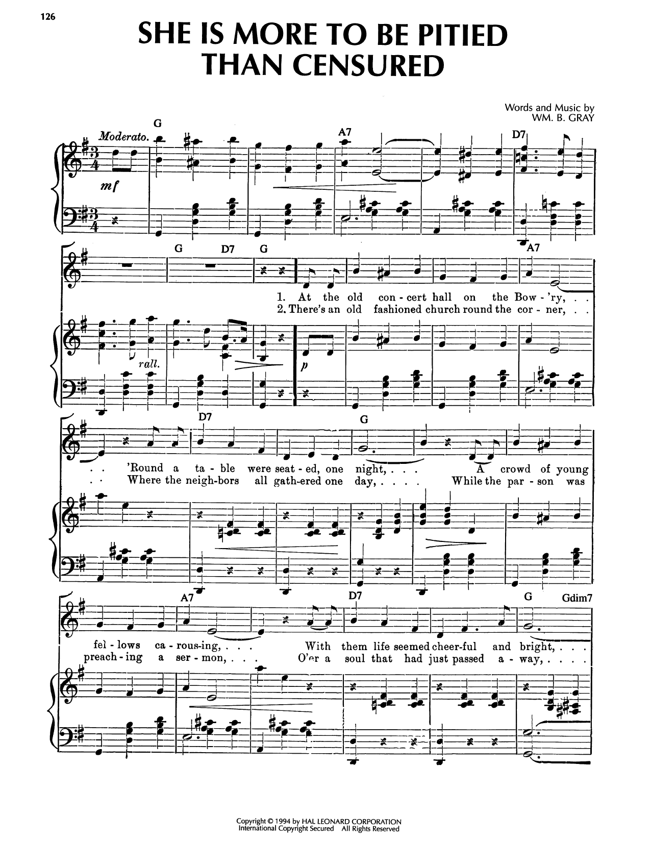 She Is More To Be Pitied Than Censured: Piano/Vocal/Guitar Sheet