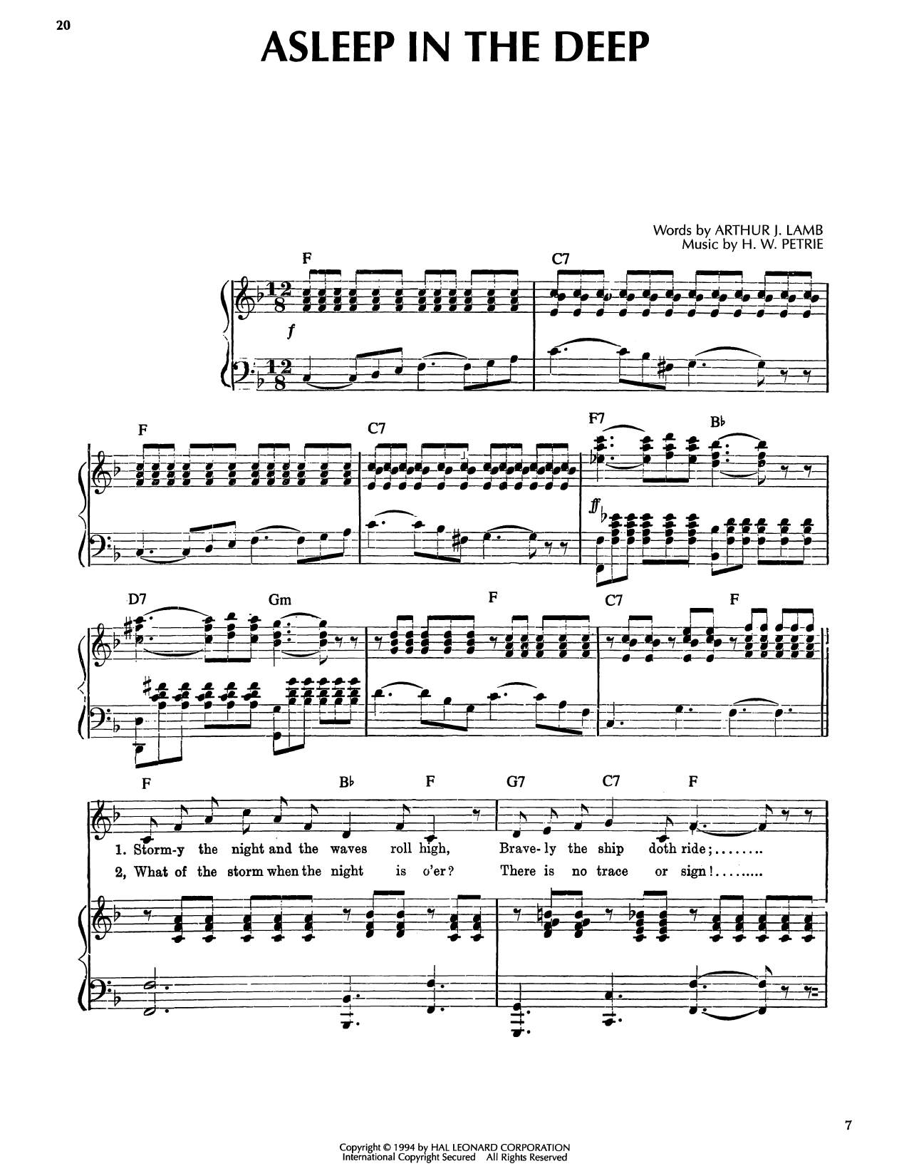 Asleep In The Deep: Piano/Vocal/Guitar Sheet