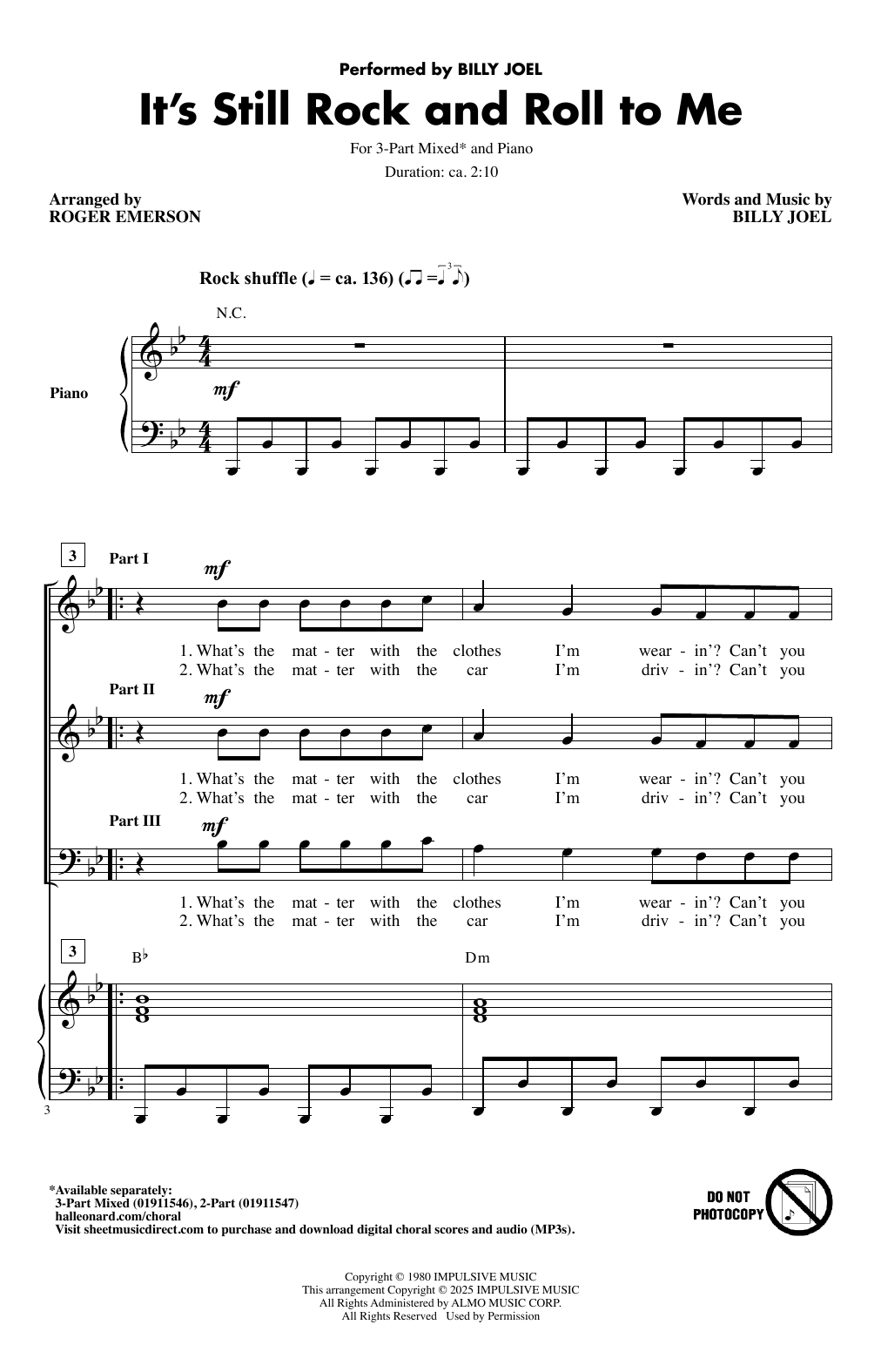 It's Still Rock And Roll To Me (arr. Roger Emerson)