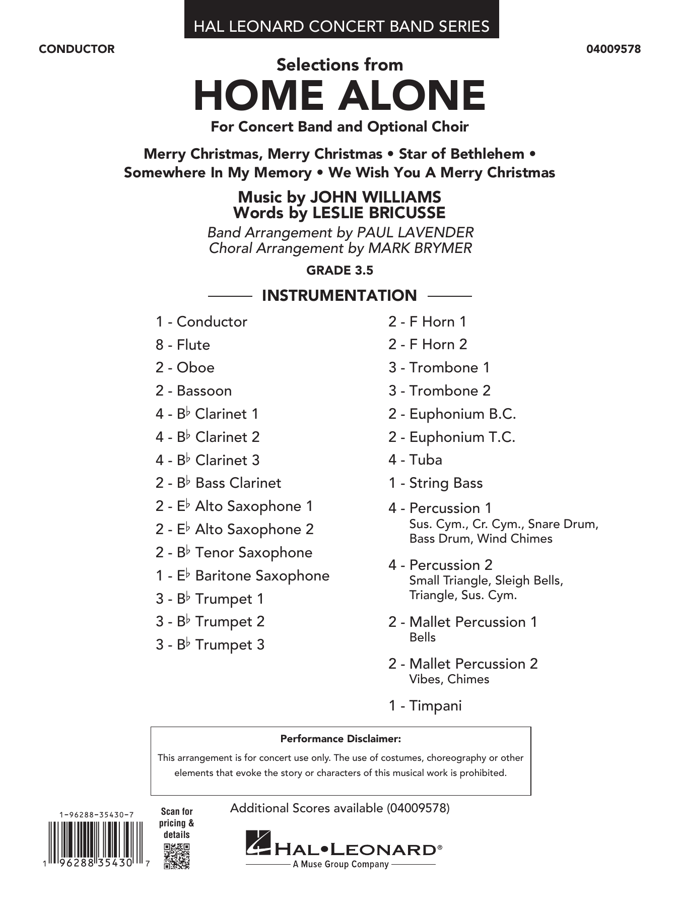 Selections from Home Alone (arr. Paul Lavender) - Conductor Score (Full Score)