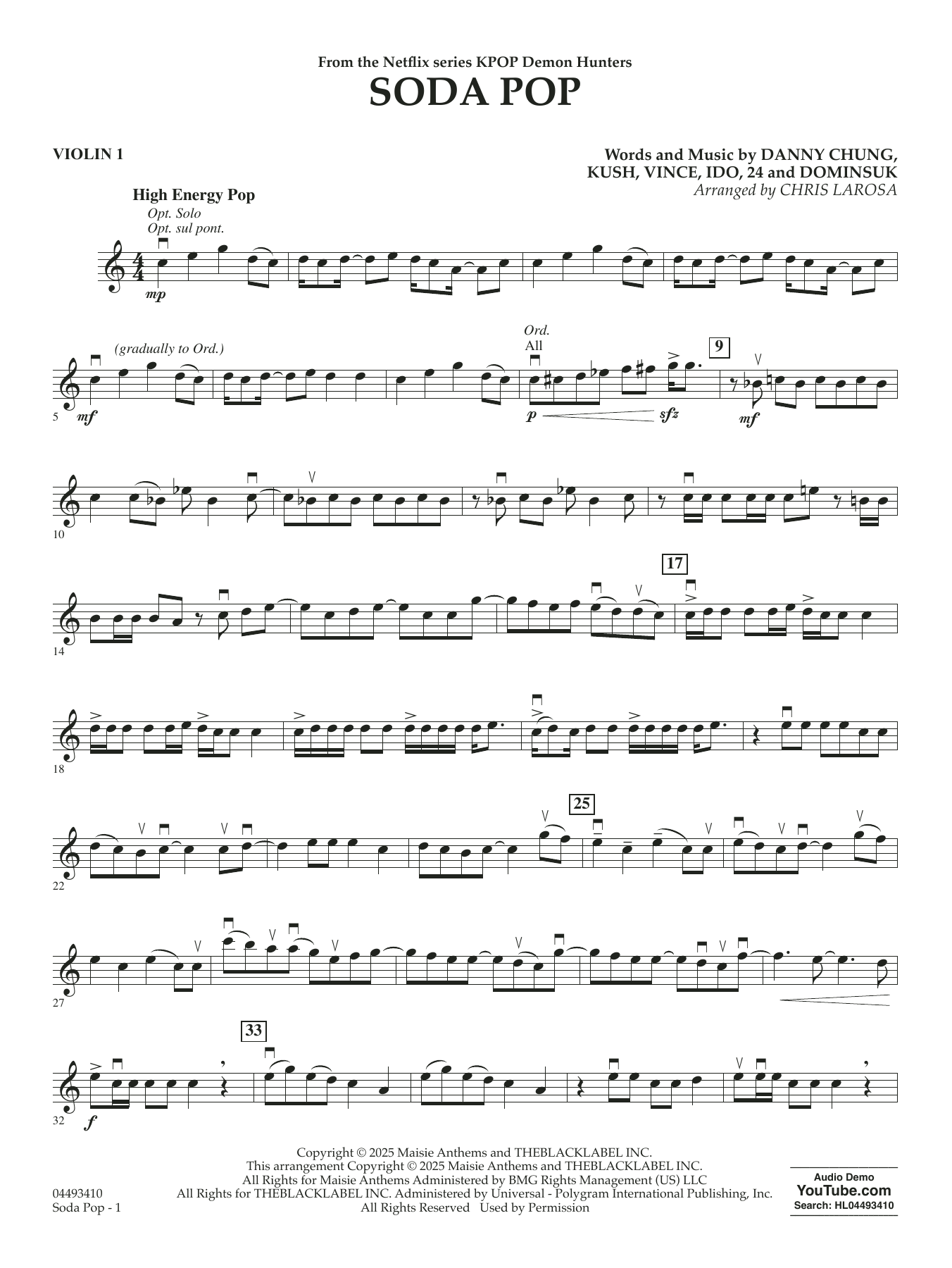 Soda Pop (from KPop Demon Hunters) (arr. Chris Larosa) - Violin 1