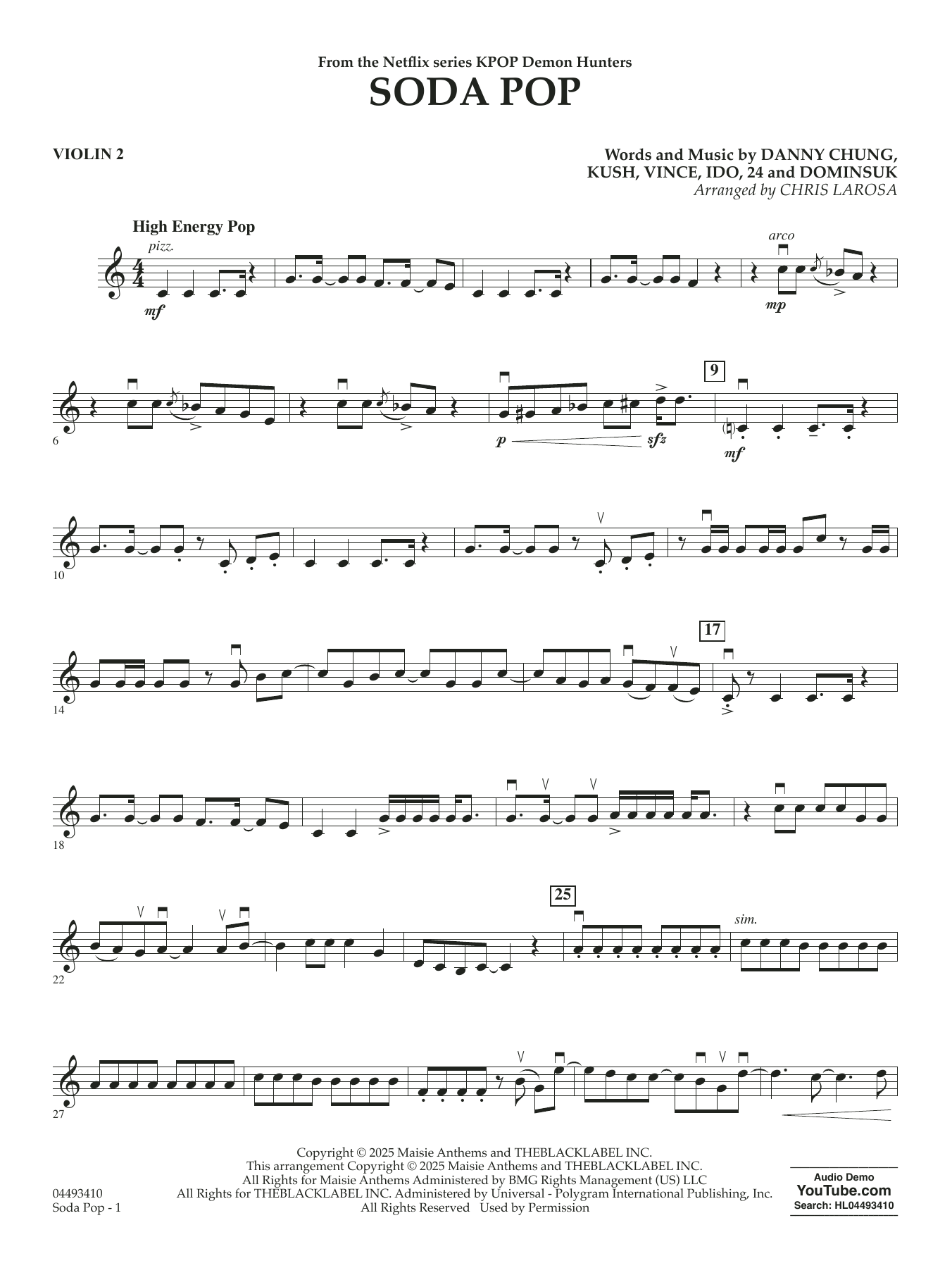 Soda Pop (from KPop Demon Hunters) (arr. Chris Larosa) - Violin 2