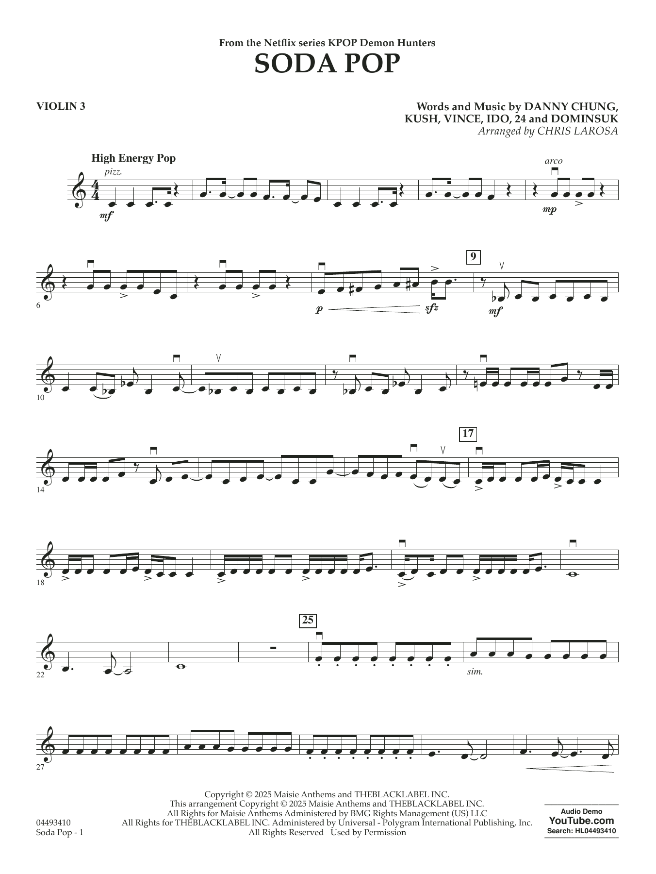 Soda Pop (from KPop Demon Hunters) (arr. Chris Larosa) - Violin 3 (Viola Treble Clef)