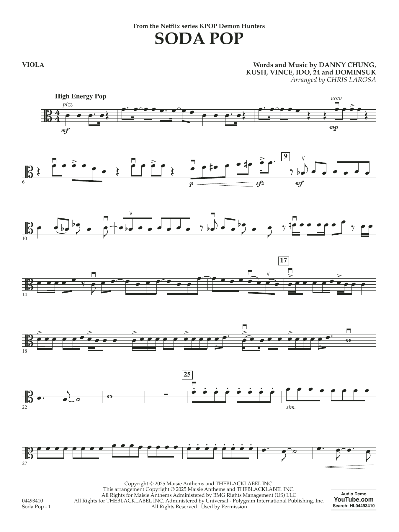 Soda Pop (from KPop Demon Hunters) (arr. Chris Larosa) - Viola