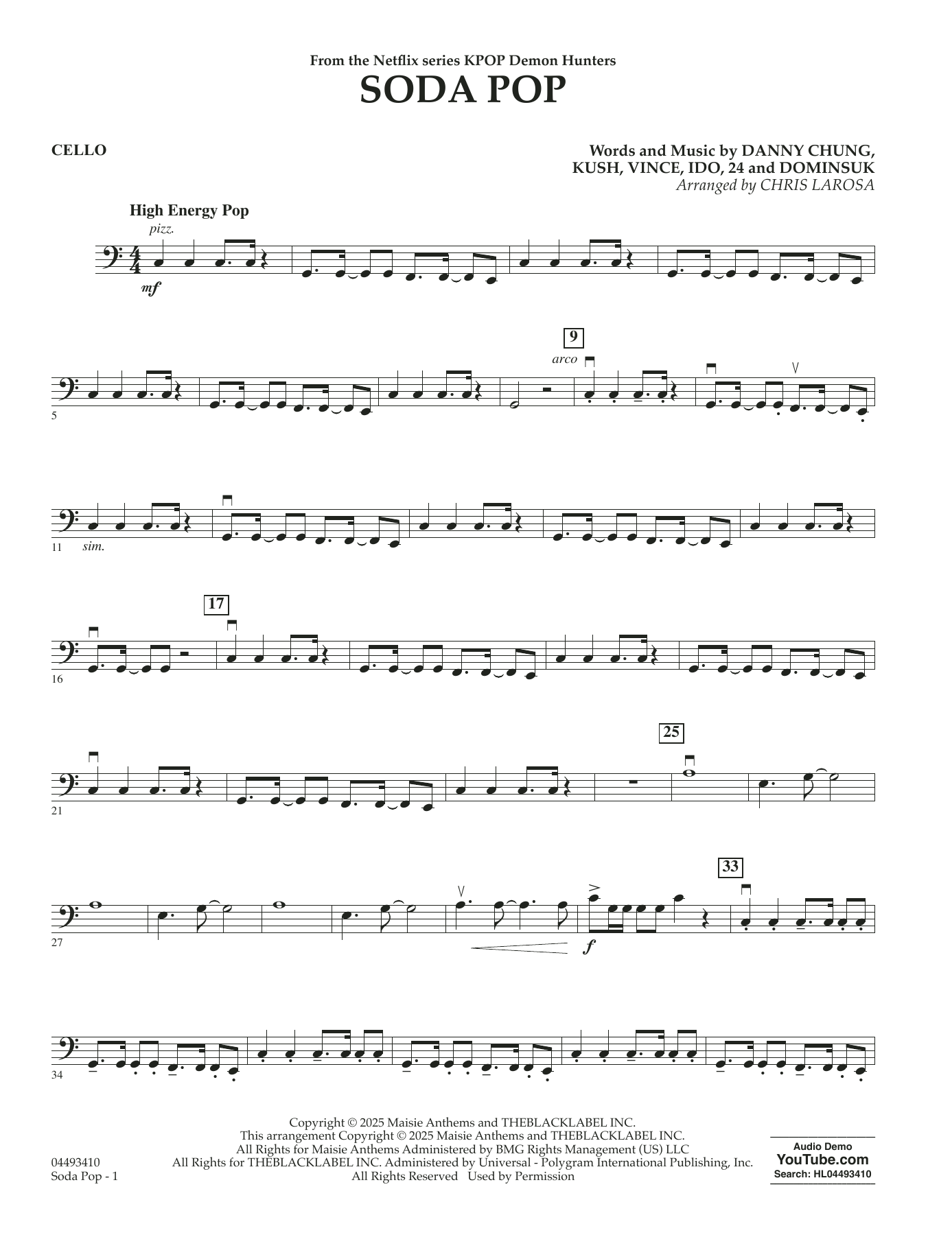 Soda Pop (from KPop Demon Hunters) (arr. Chris Larosa) - Cello