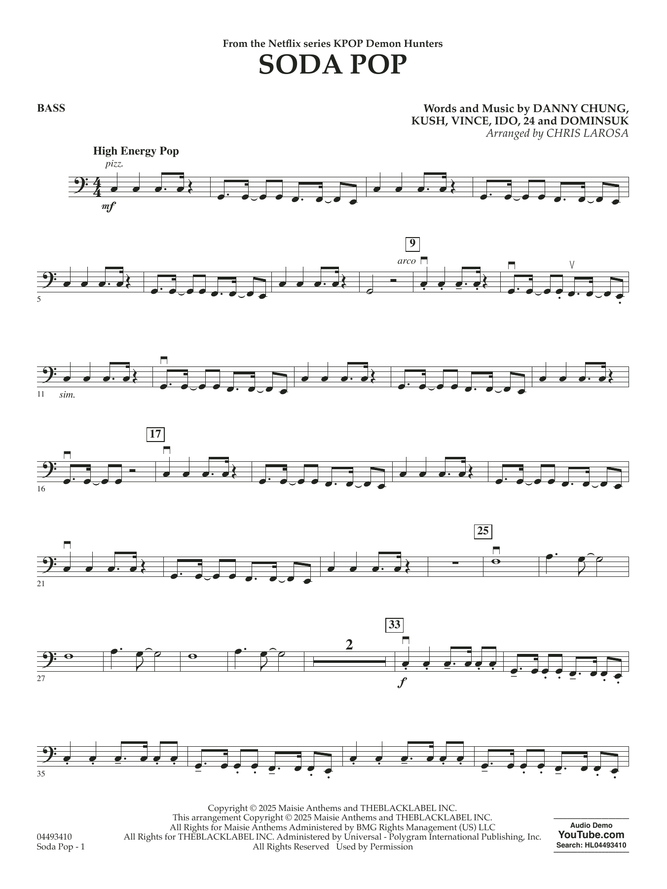 Soda Pop (from KPop Demon Hunters) (arr. Chris Larosa) - Bass