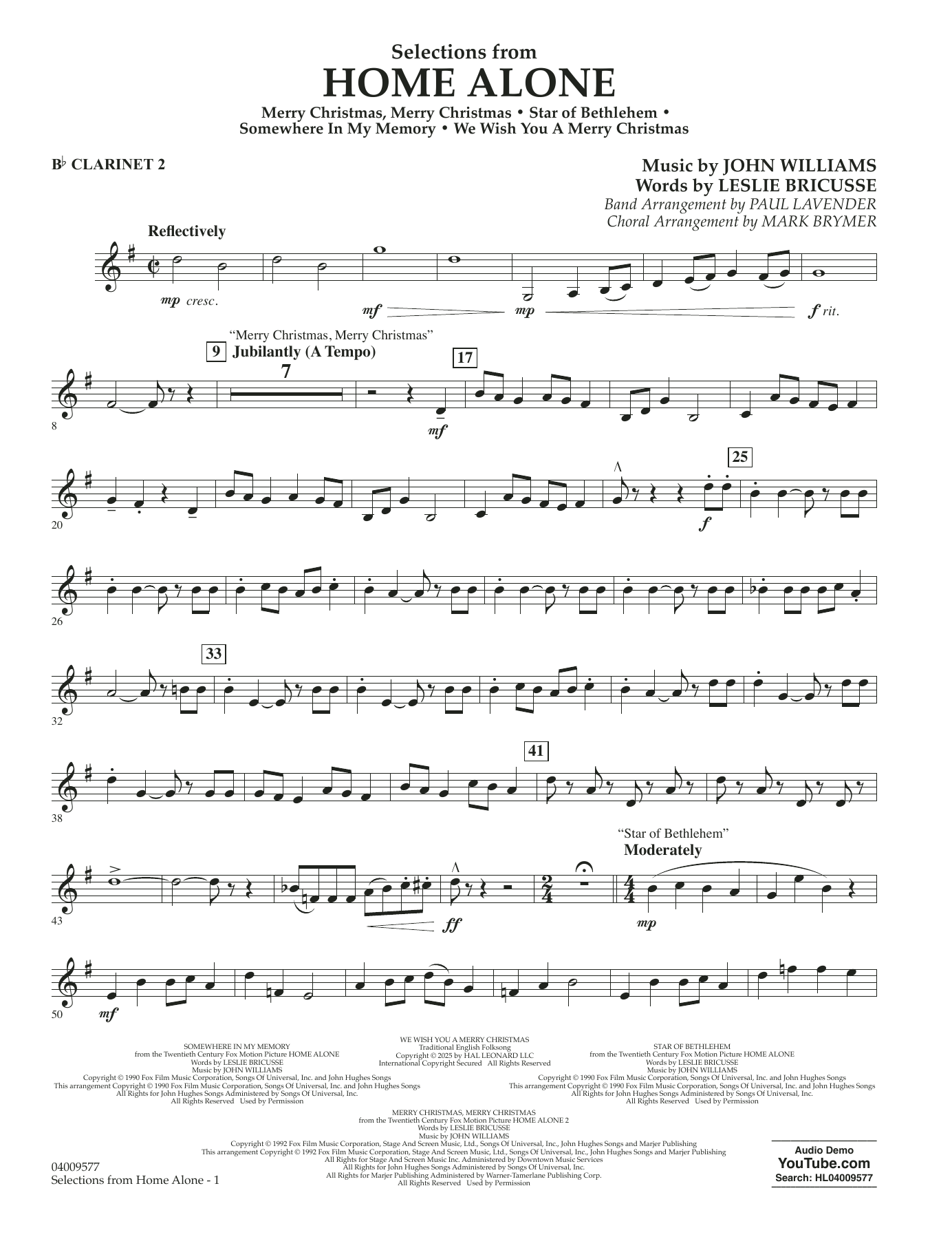Selections from Home Alone (arr. Paul Lavender) - Bb Clarinet 2