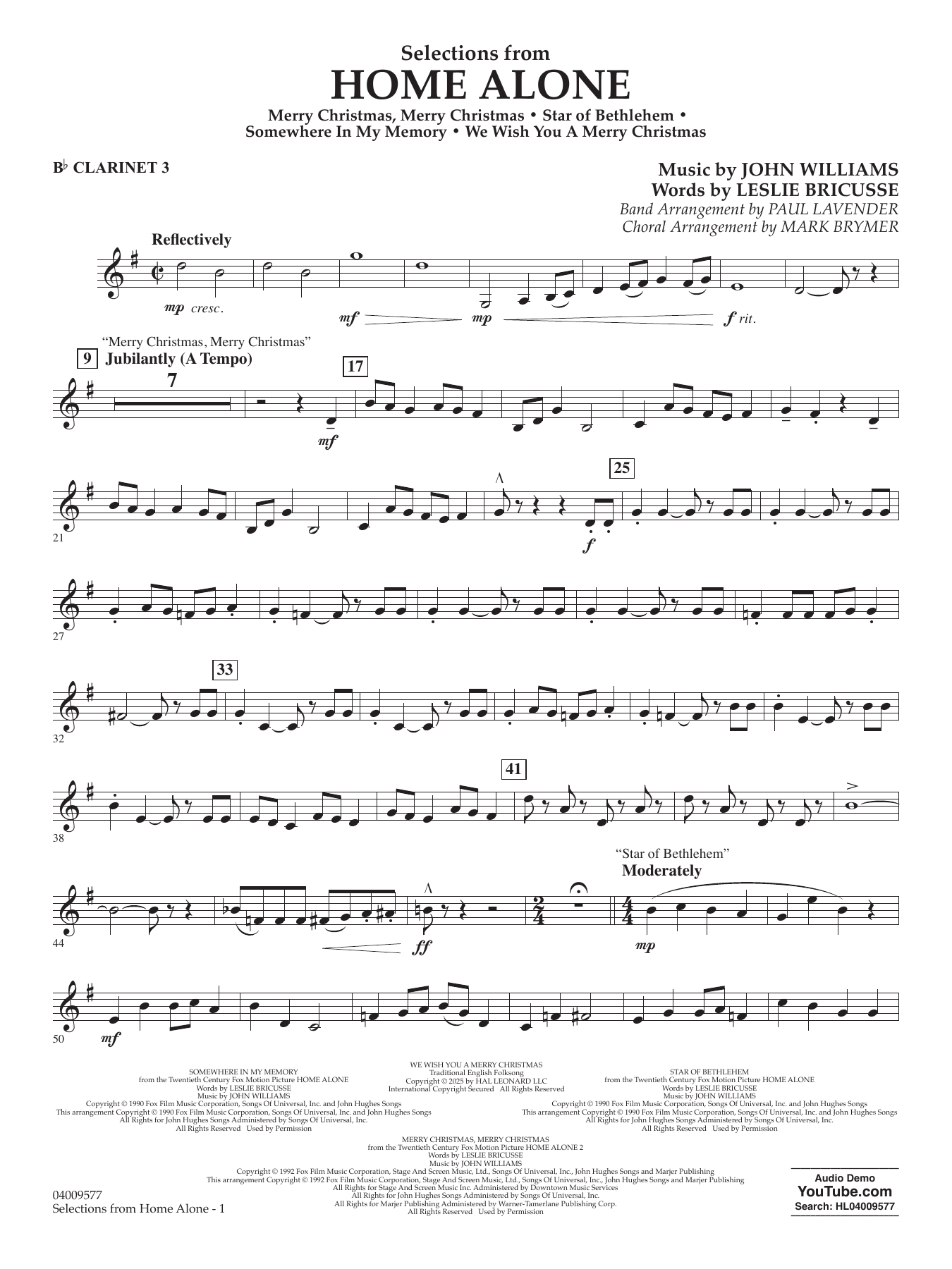 Selections from Home Alone (arr. Paul Lavender) - Bb Clarinet 3