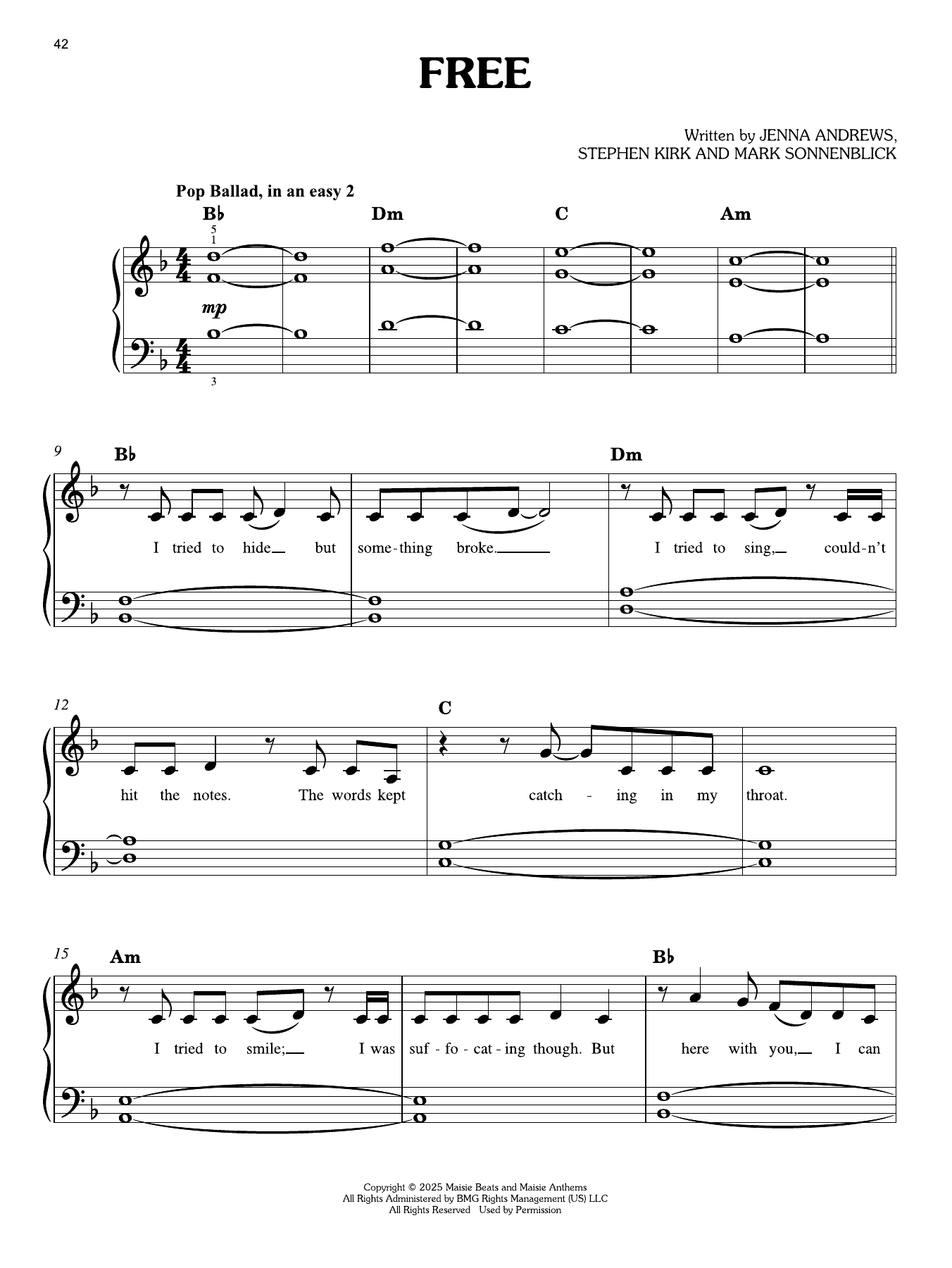 Interactive Digital Sheet Music preview of 'Free (from KPop Demon Hunters)' by Rumi, Jinu, EJAE, and Andrew Choi, Easy Piano page 1
