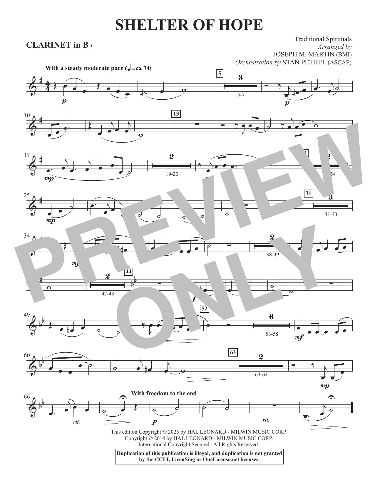 Shelter Of Hope - Clarinet in Bb