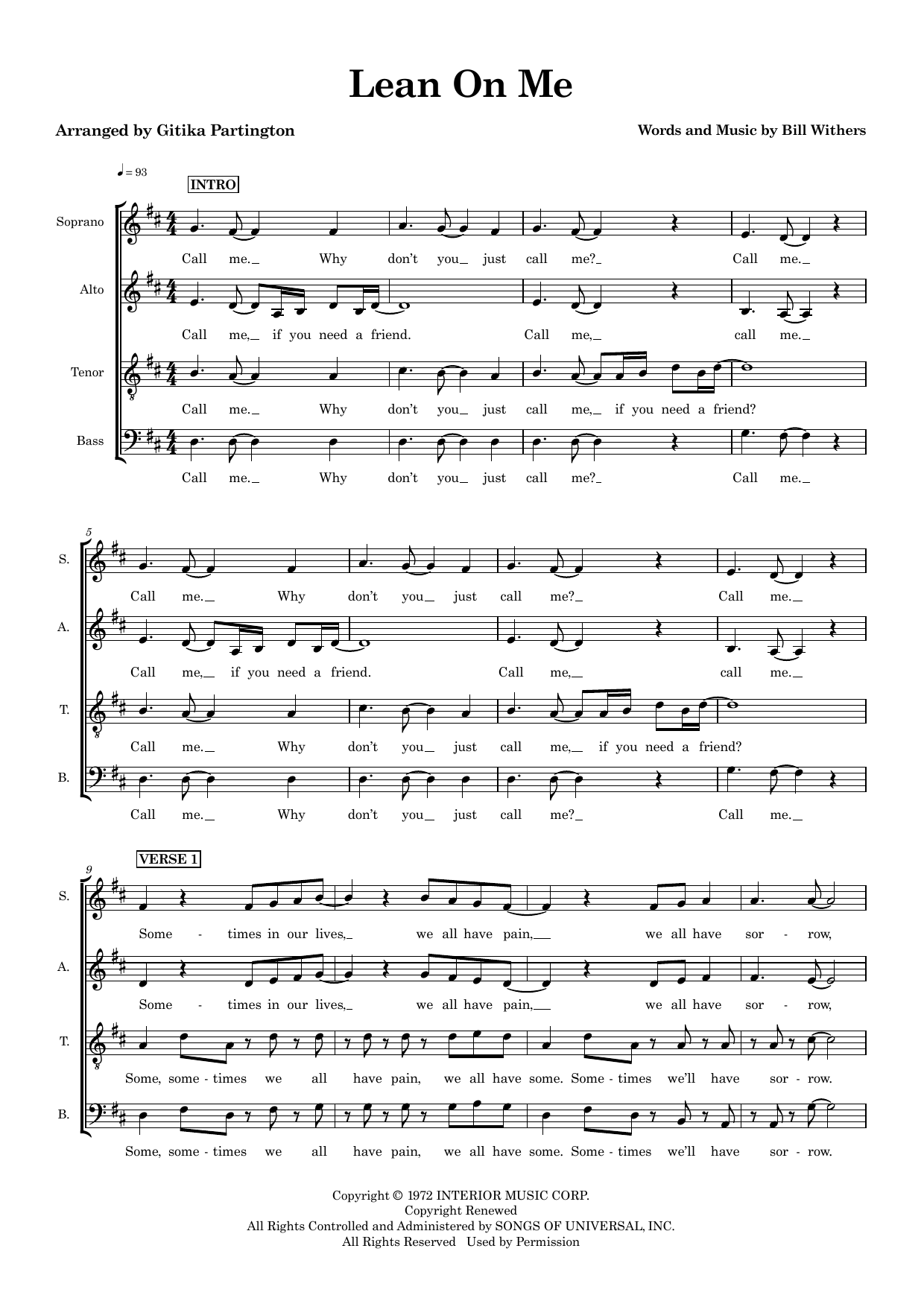 Lean On Me (arr. Gitika Partington): SATB Choral Octavo