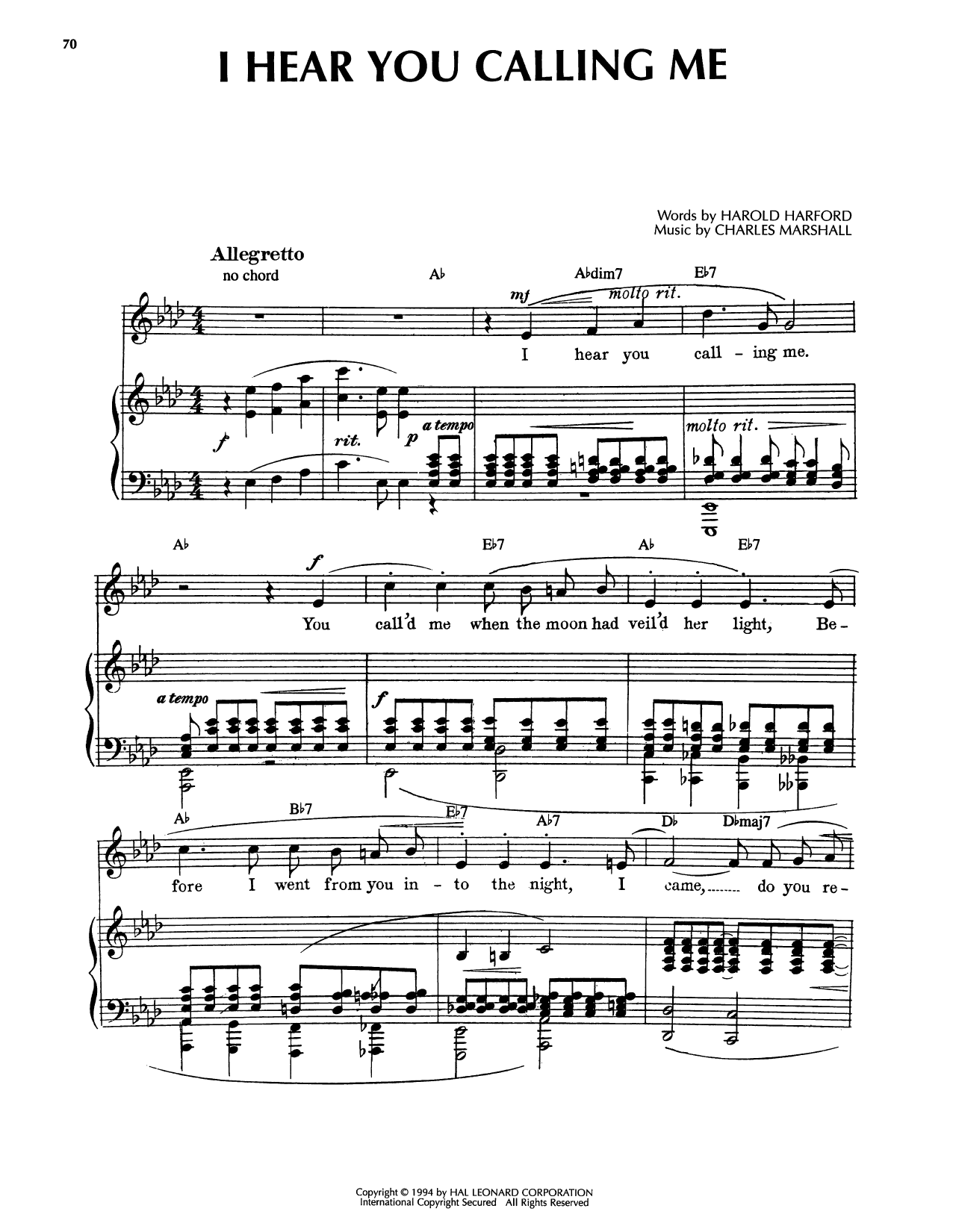 I Hear You Calling Me: Piano/Vocal/Guitar Sheet