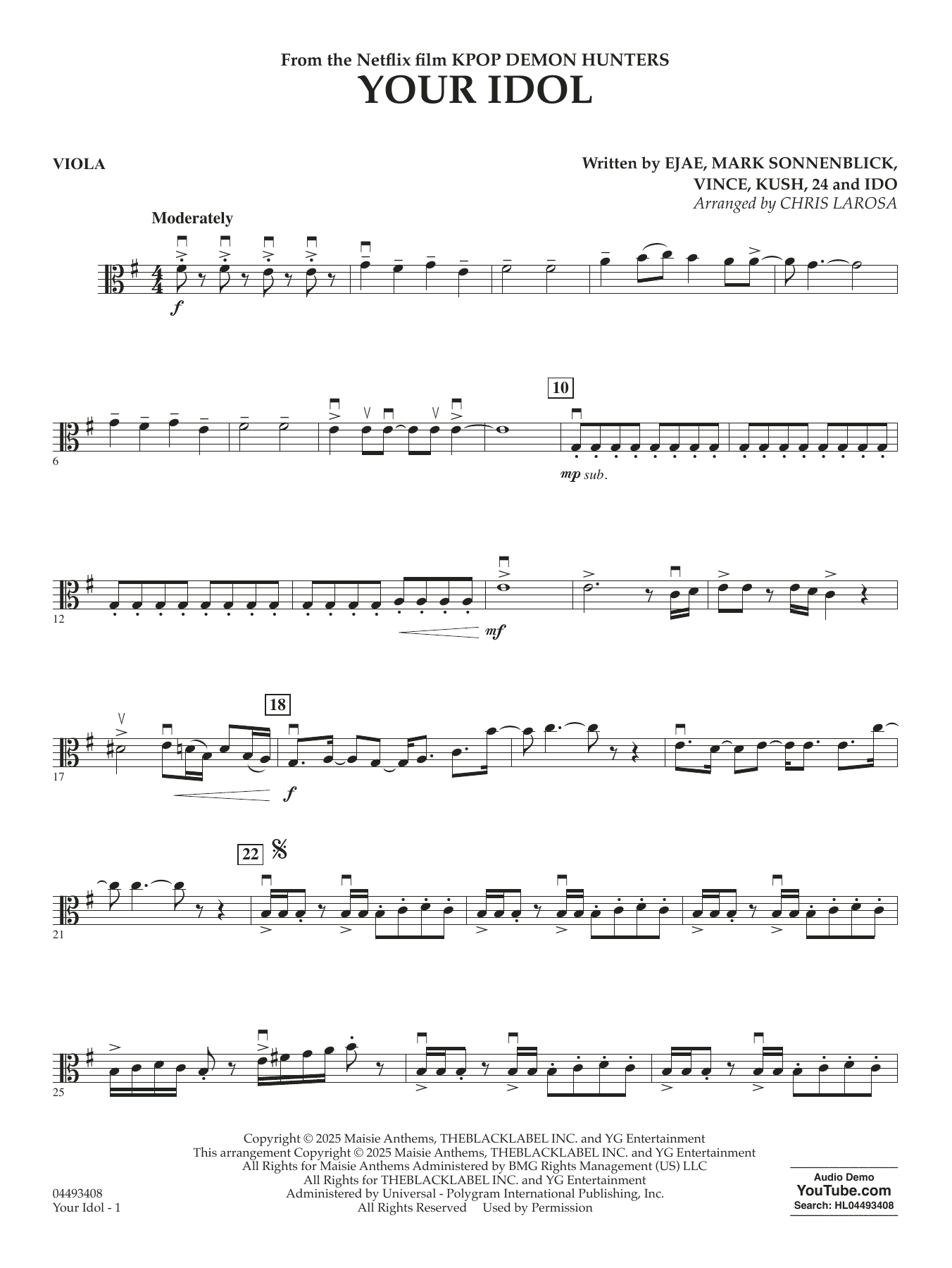 Your Idol (from KPop Demon Hunters) (arr. Chris Larosa) - Viola