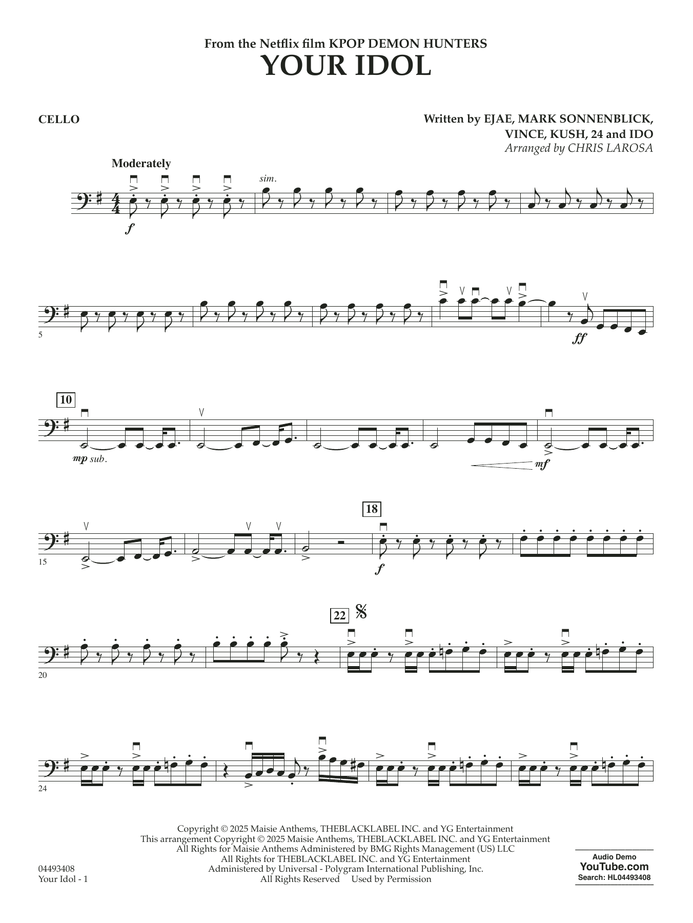 Your Idol (from KPop Demon Hunters) (arr. Chris Larosa) - Cello