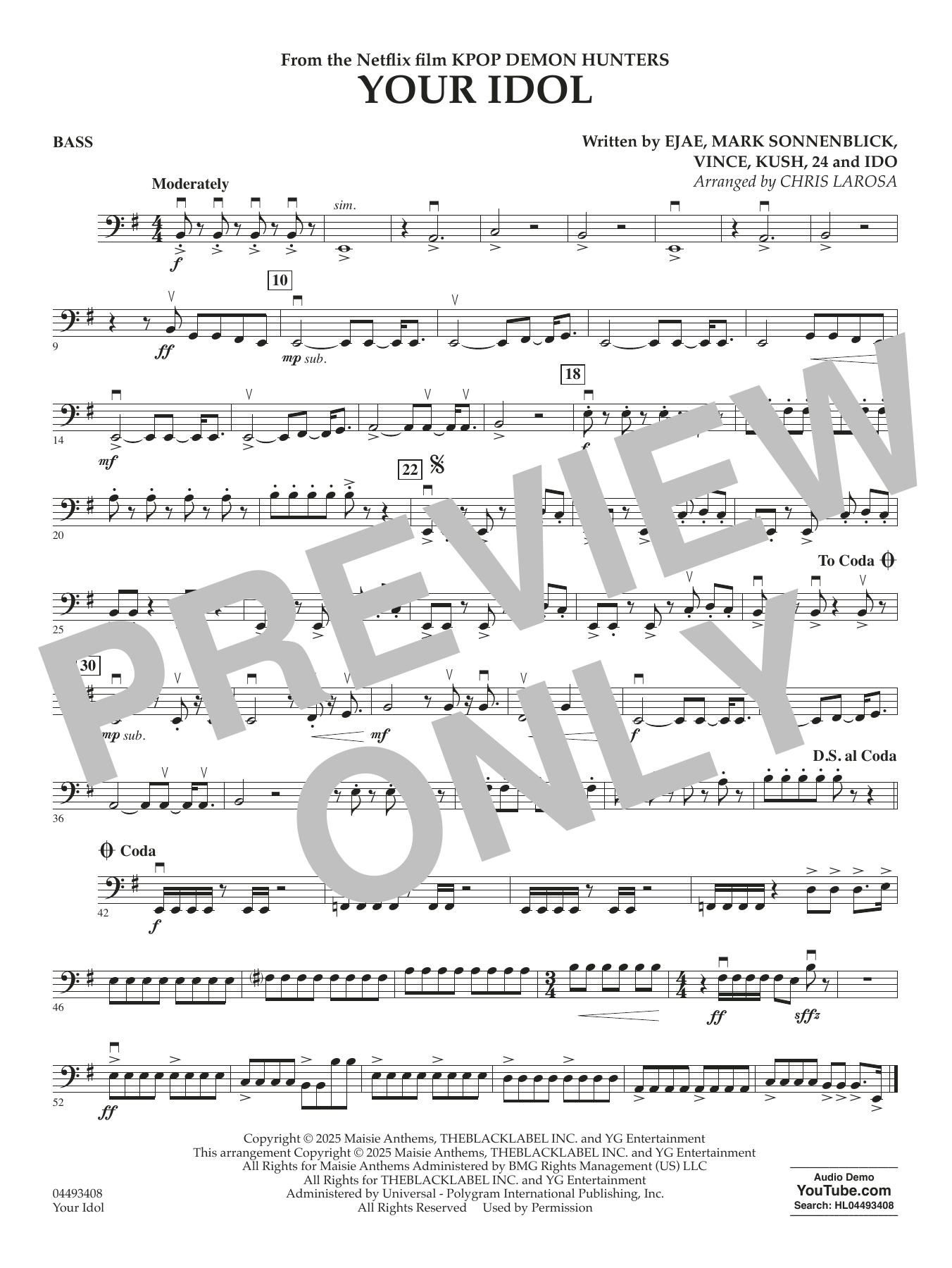 Your Idol (from KPop Demon Hunters) (arr. Chris Larosa) - Bass