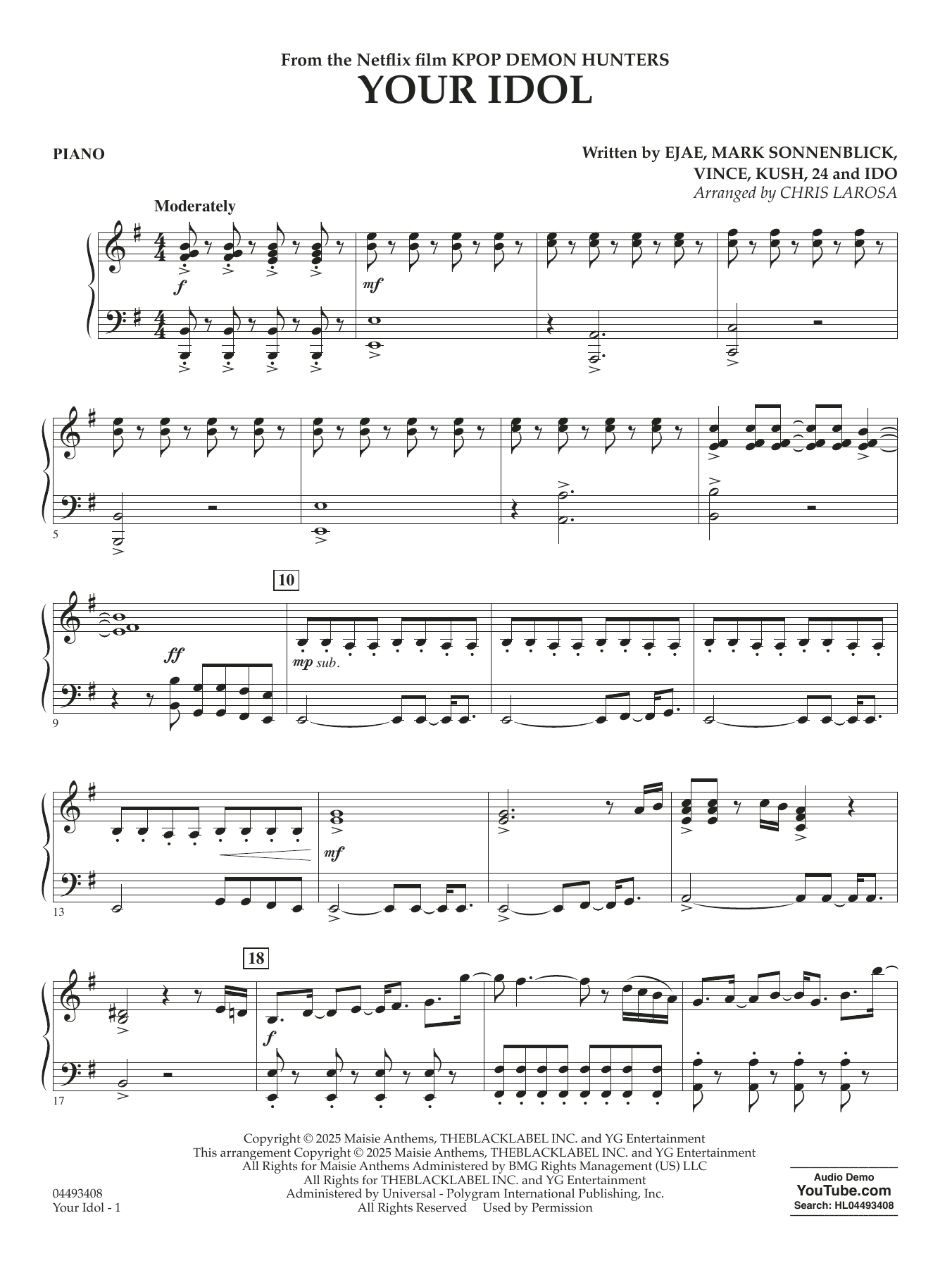 Your Idol (from KPop Demon Hunters) (arr. Chris Larosa) - Piano