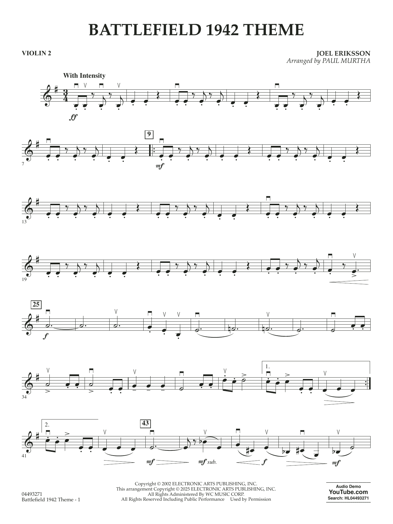 Battlefield 1942 Main Theme (arr. Paul Murtha) - Violin 2