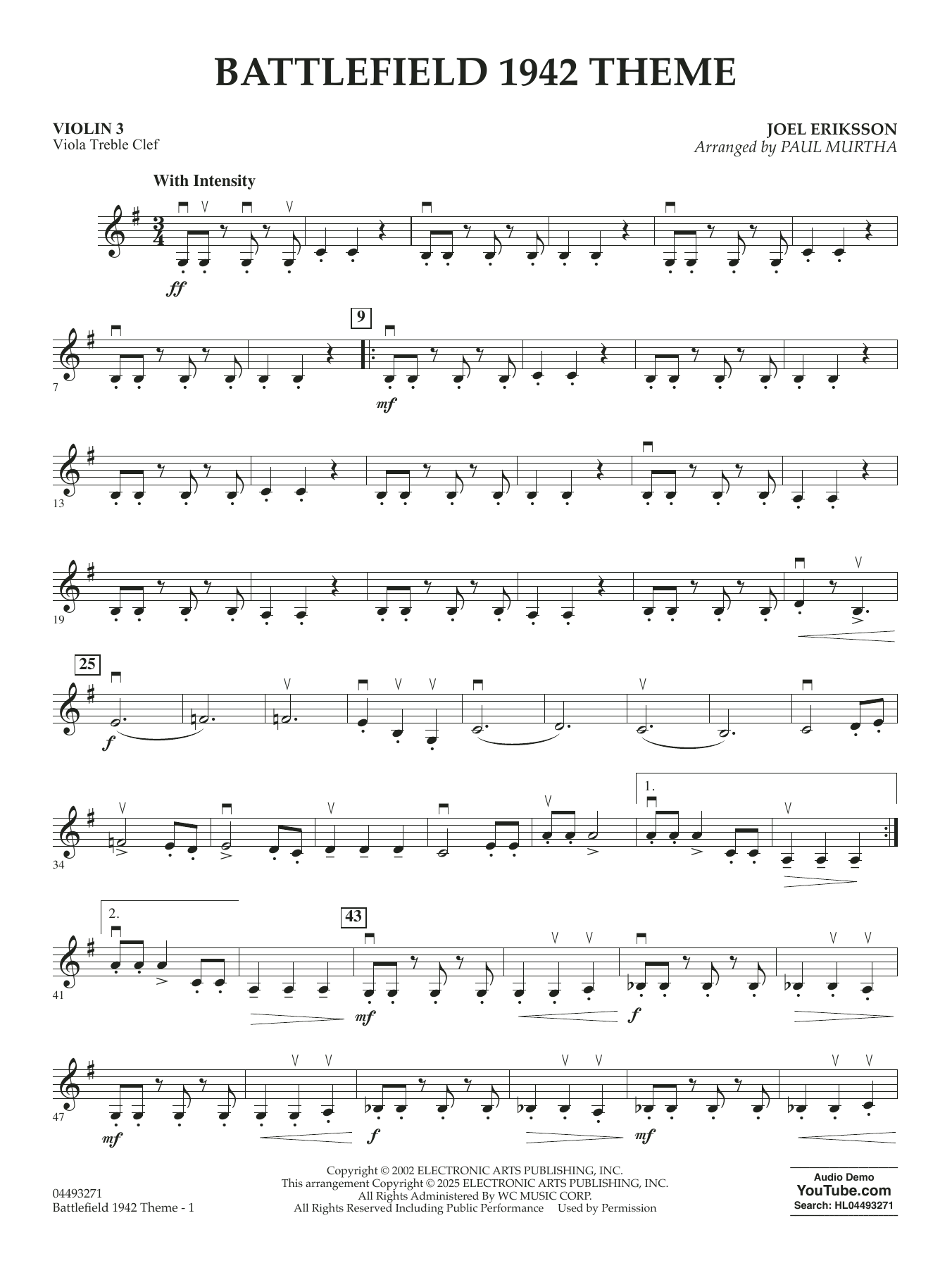 Battlefield 1942 Main Theme (arr. Paul Murtha) - Violin 3 (Viola Treble Clef)