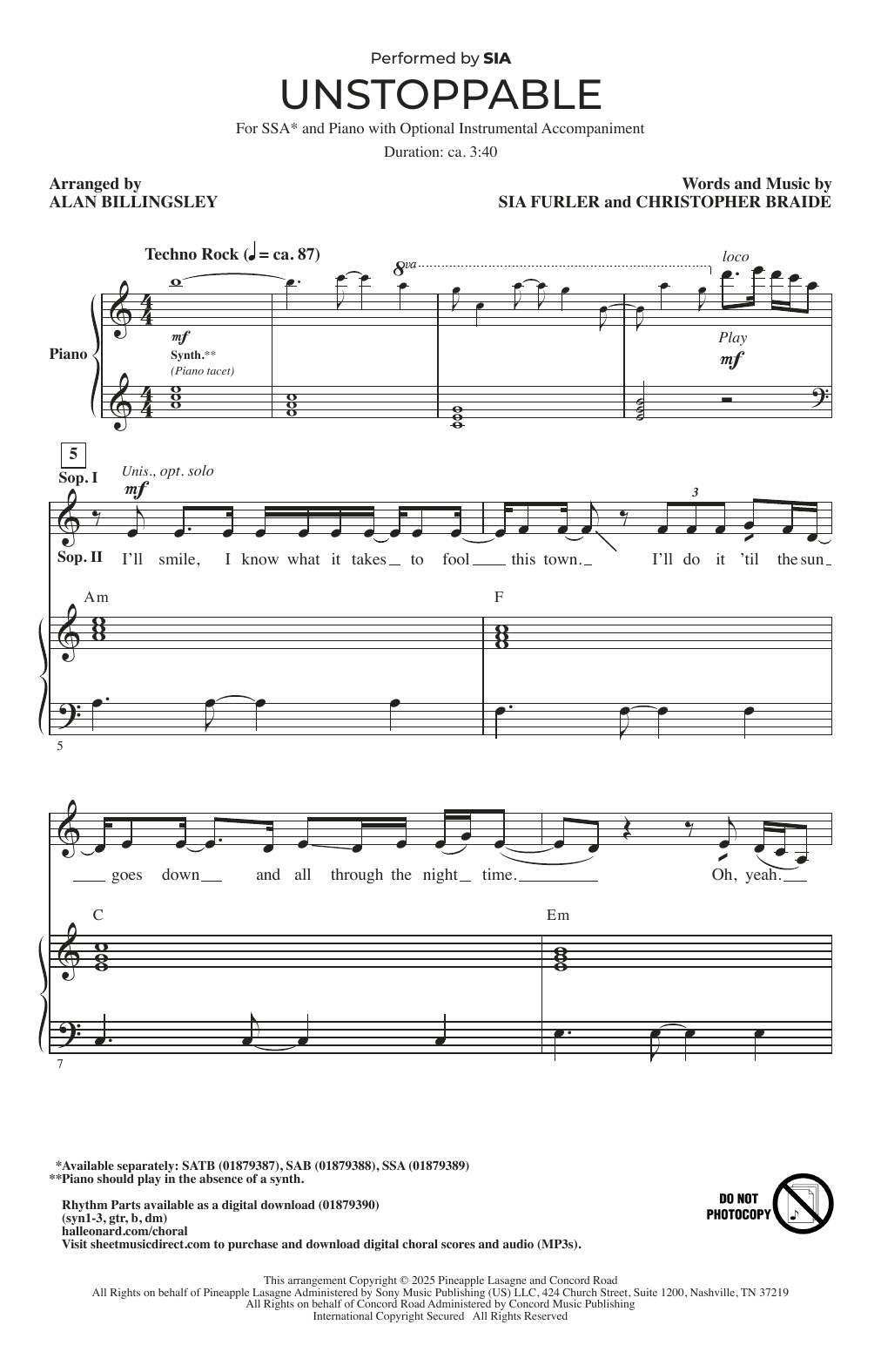 Unstoppable (arr. Alan Billingsley)