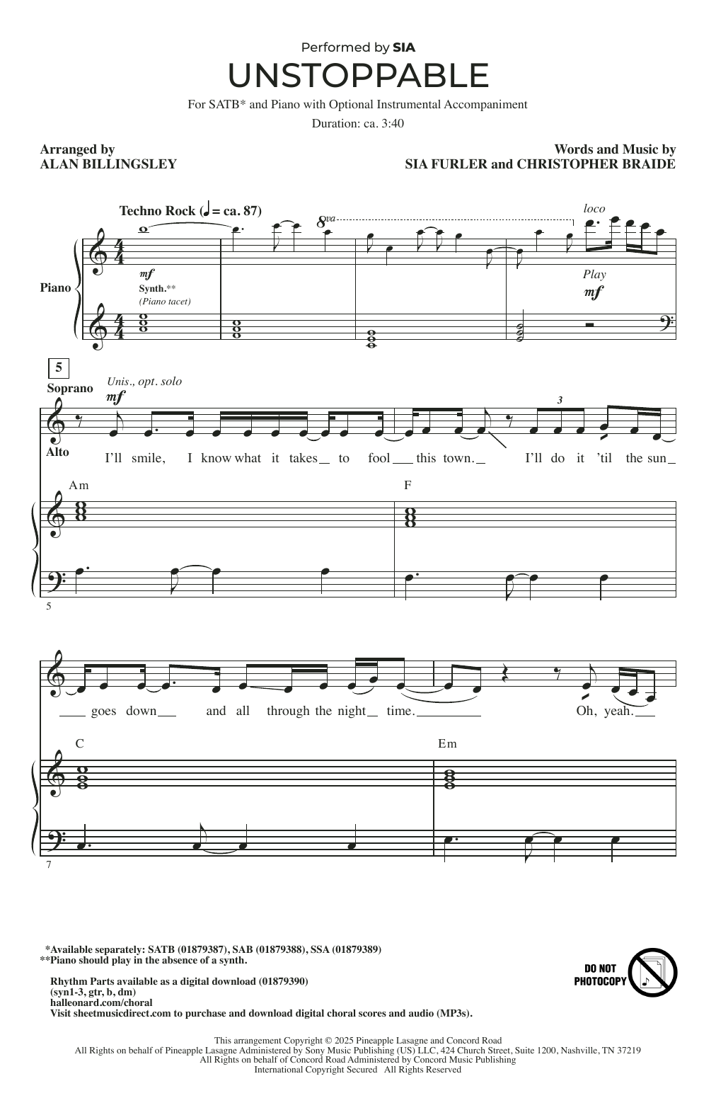 Unstoppable (arr. Alan Billingsley)