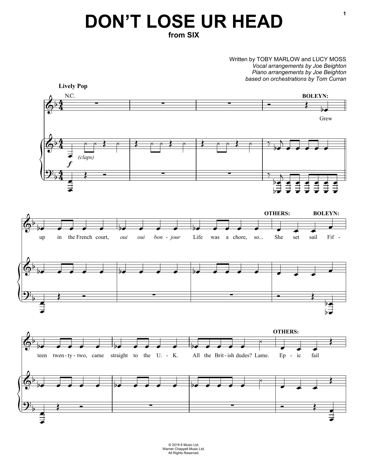 Don't Lose Ur Head (from Six: The Musical): Piano/Vocal/Guitar Sheet