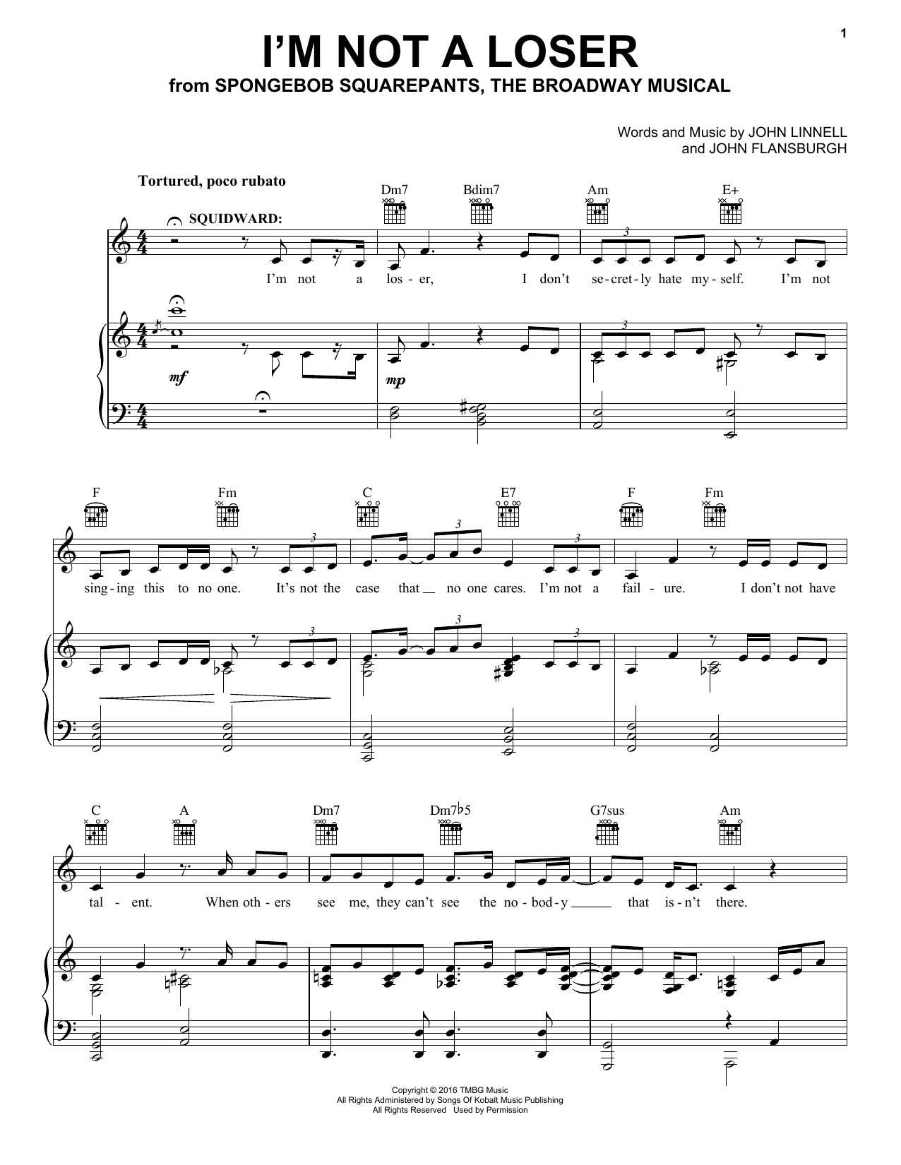 I'm Not A Loser (from Spongebob Squarepants, The Broadway Musical): Piano/Vocal/Guitar Sheet
