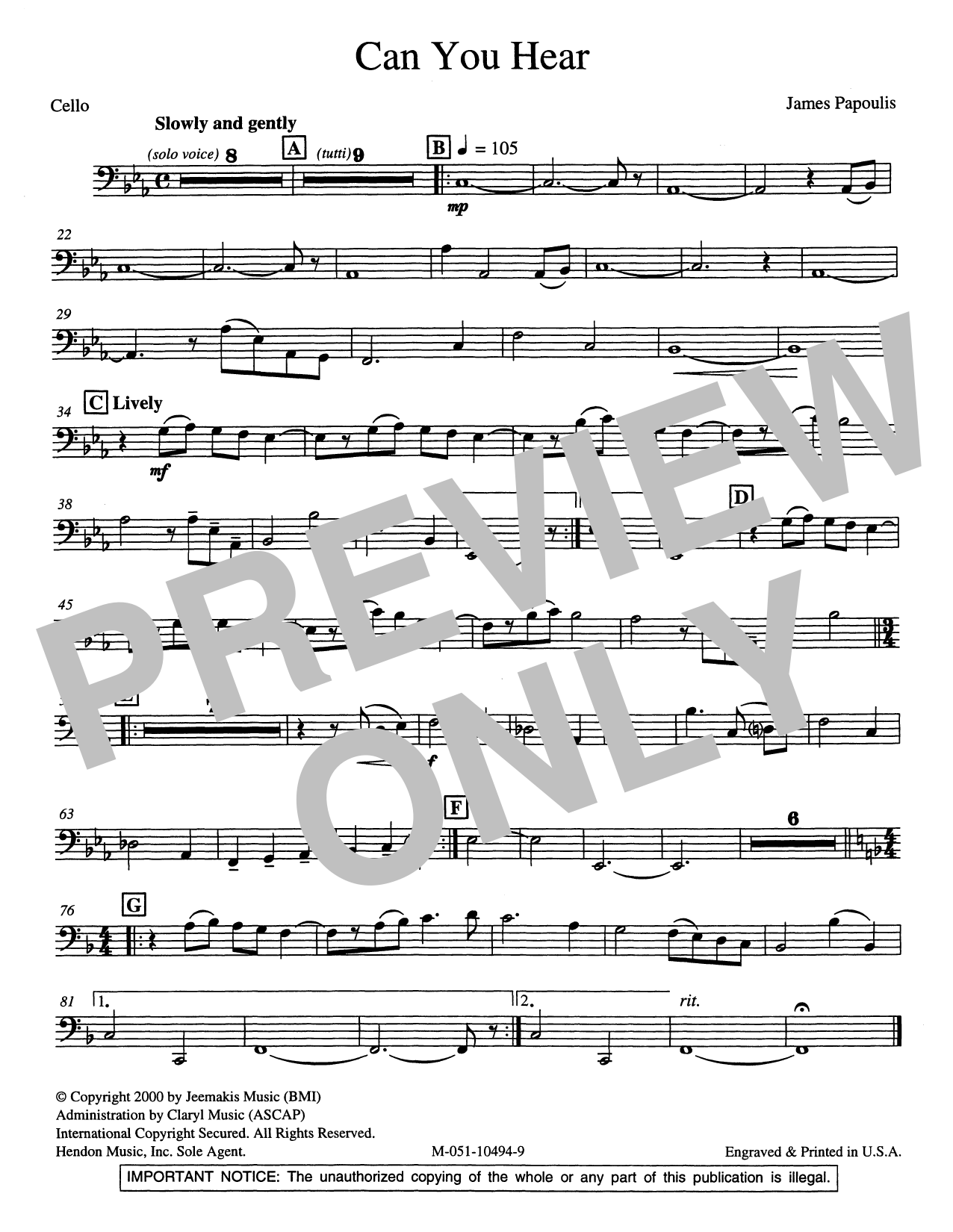 Can You Hear (arr. Francisco Núñez) - Cello