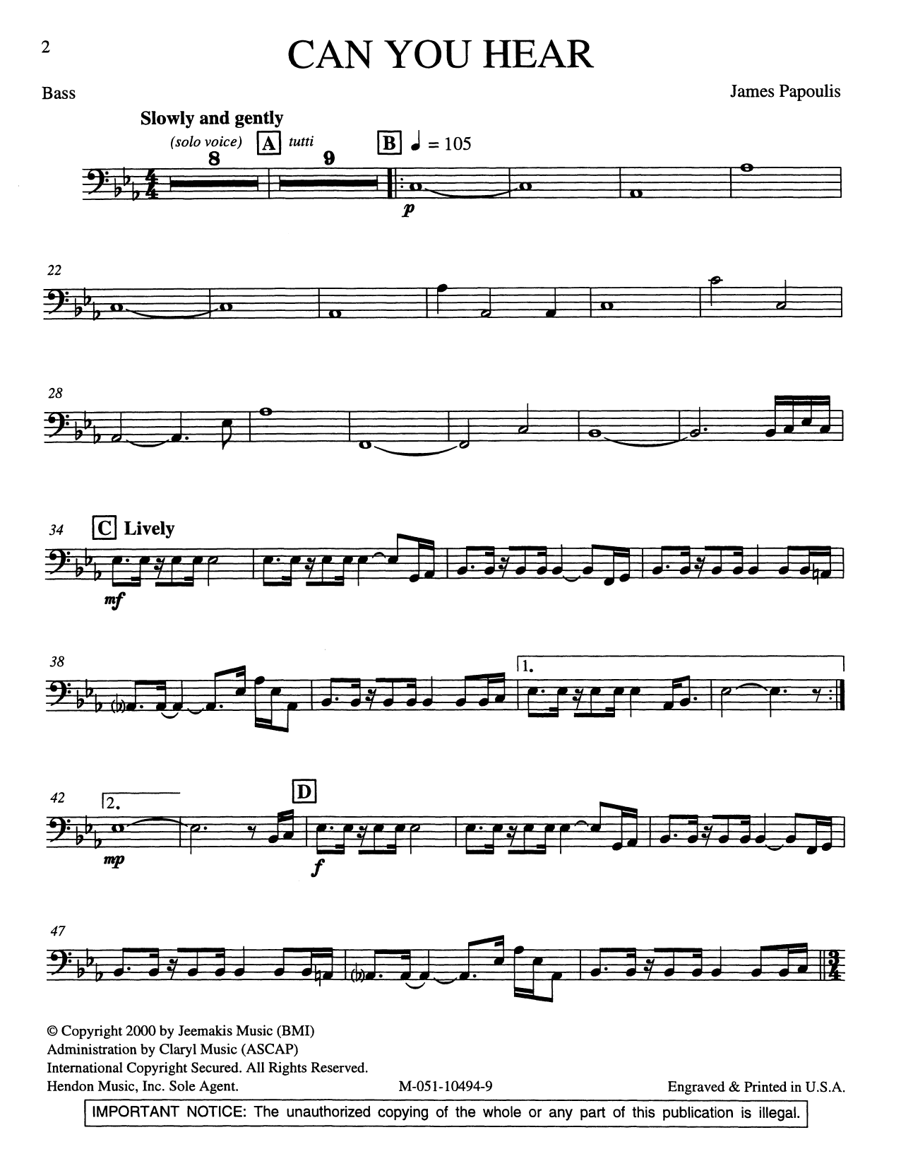 Can You Hear (arr. Francisco Núñez) - Bass