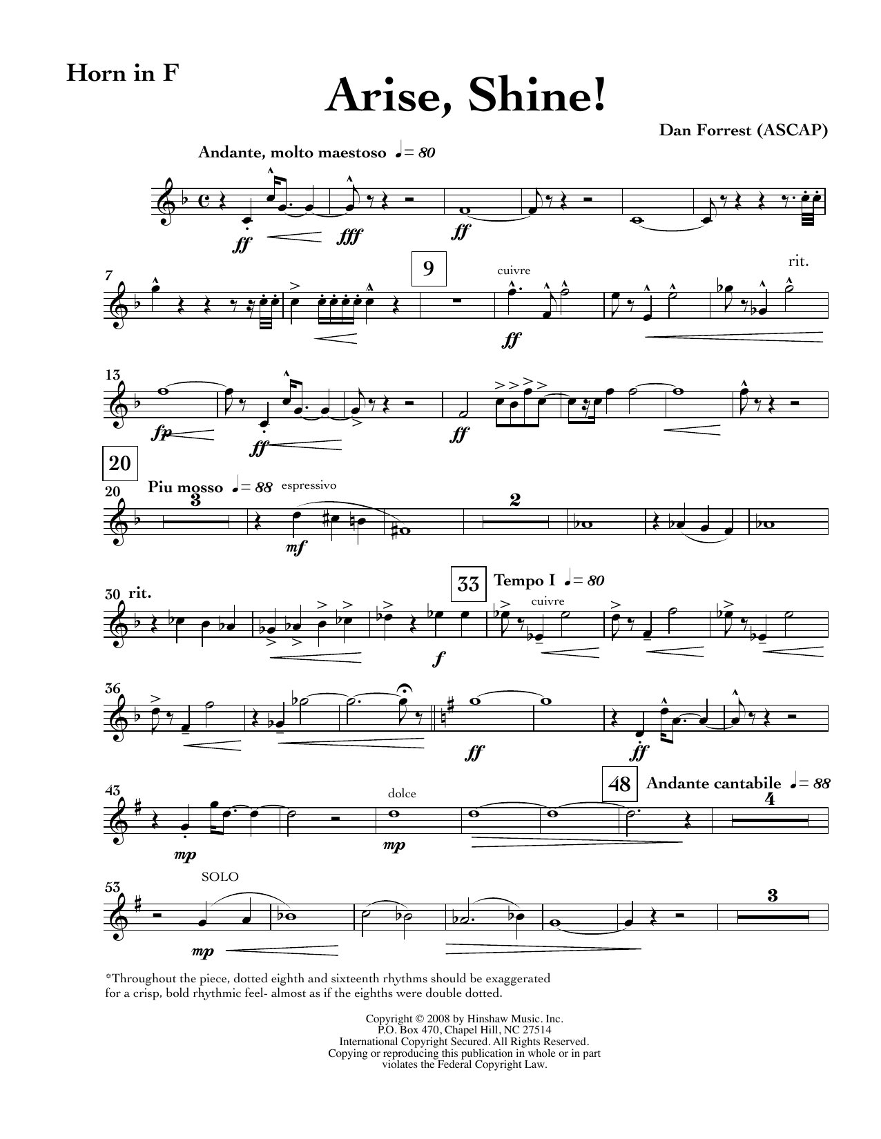 Arise, Shine - F Horn: Choral Instrumental Pak